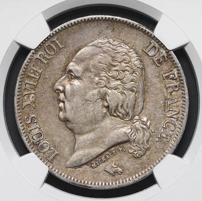 修遠堂世界钱币第三十九期 全场包邮 - NGC AU53 1824年法国5法郎大银币 路易十八 L厂铭 少见品种