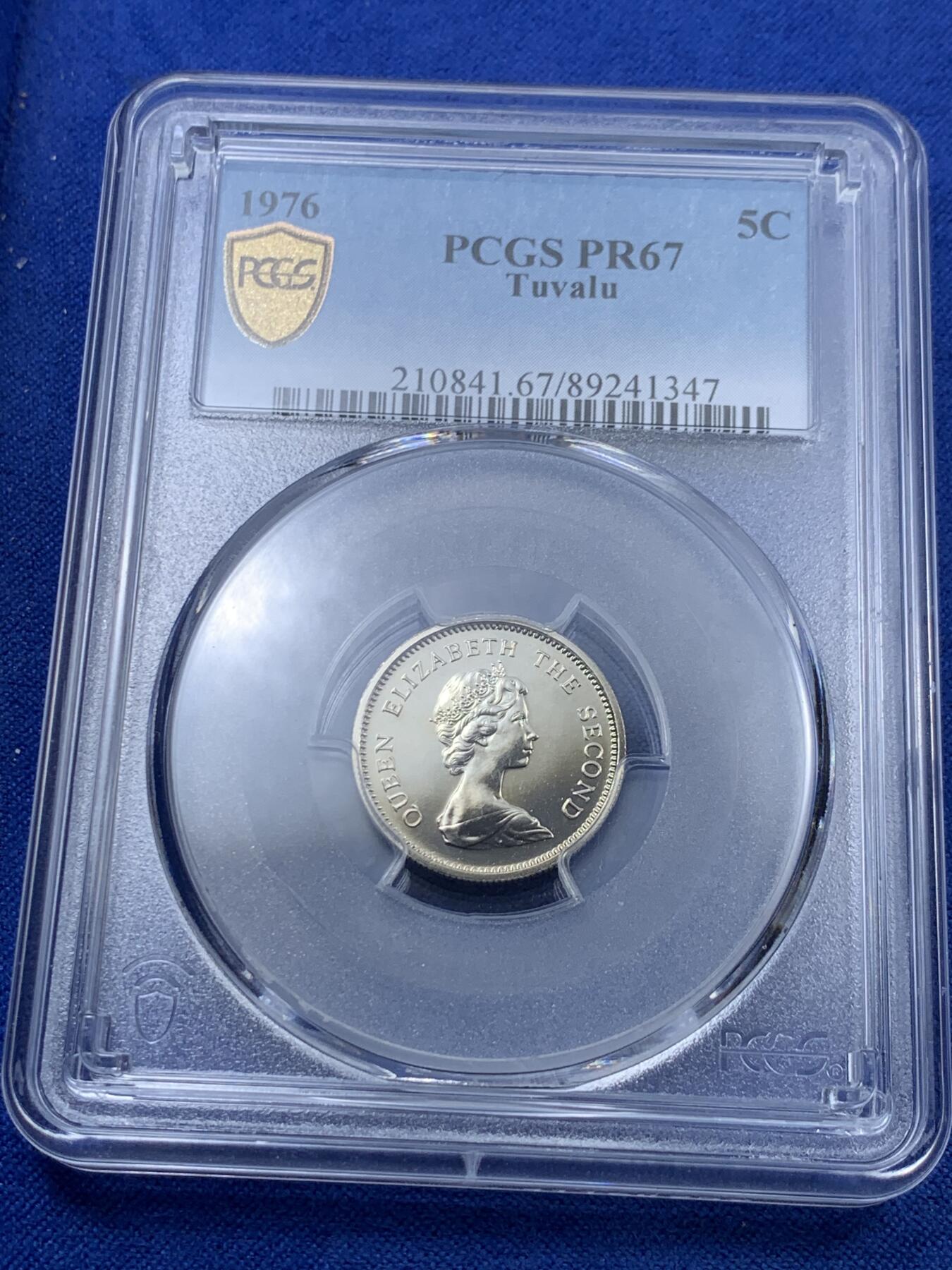 《竞宝斋》第307场   周日，周一,周二 3场连拍 （全场包邮） PCGS金盾 PR67 图瓦卢1976年鼠鲨精制币