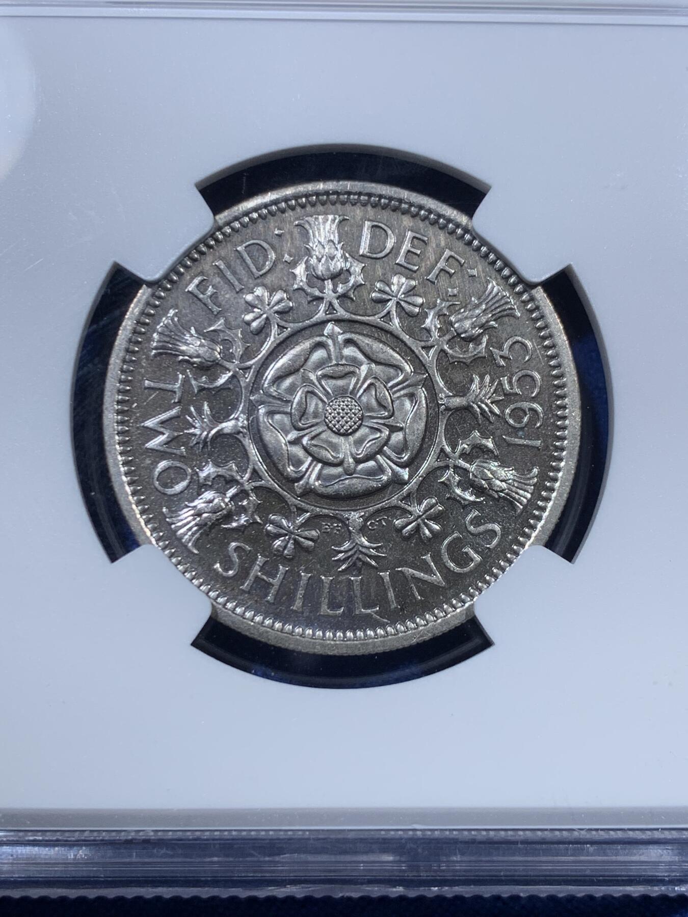 《竞宝斋》第307场   周日，周一,周二 3场连拍 （全场包邮） NGC PF63 英国1953年伊丽莎白二世 弗洛林 florin 精制币。正面有不错的凝霜感。