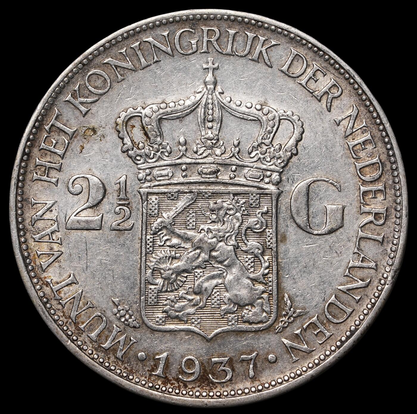 修遠堂世界钱币第三十九期 全场包邮 1937年荷兰2.5盾大银币 25g，含银72%