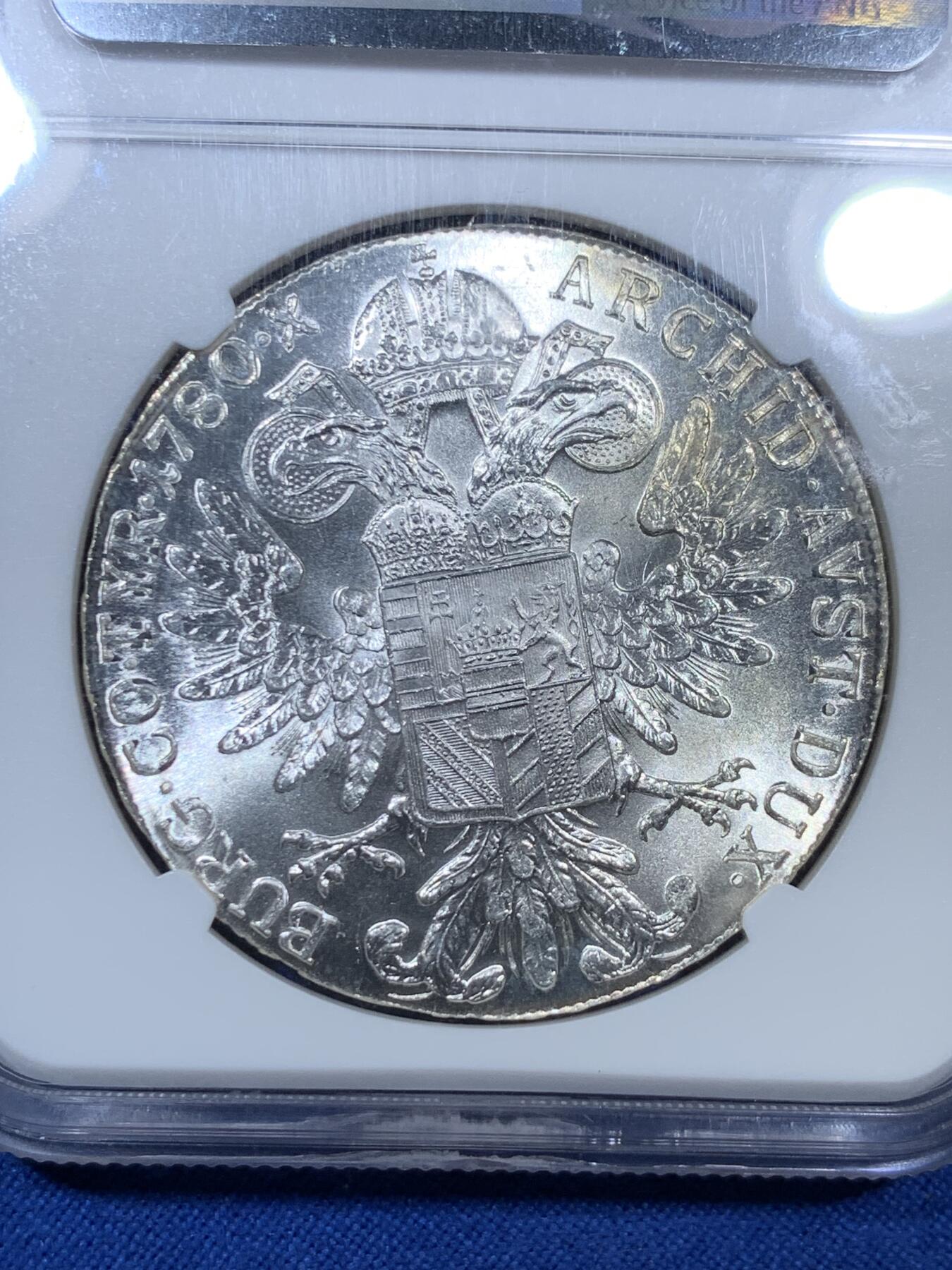《竞宝斋》第307场   周日，周一,周二 3场连拍 （全场包邮） NGC MS63 奥地利1780年玛利亚·特丽莎1泰勒大银币 后铸版