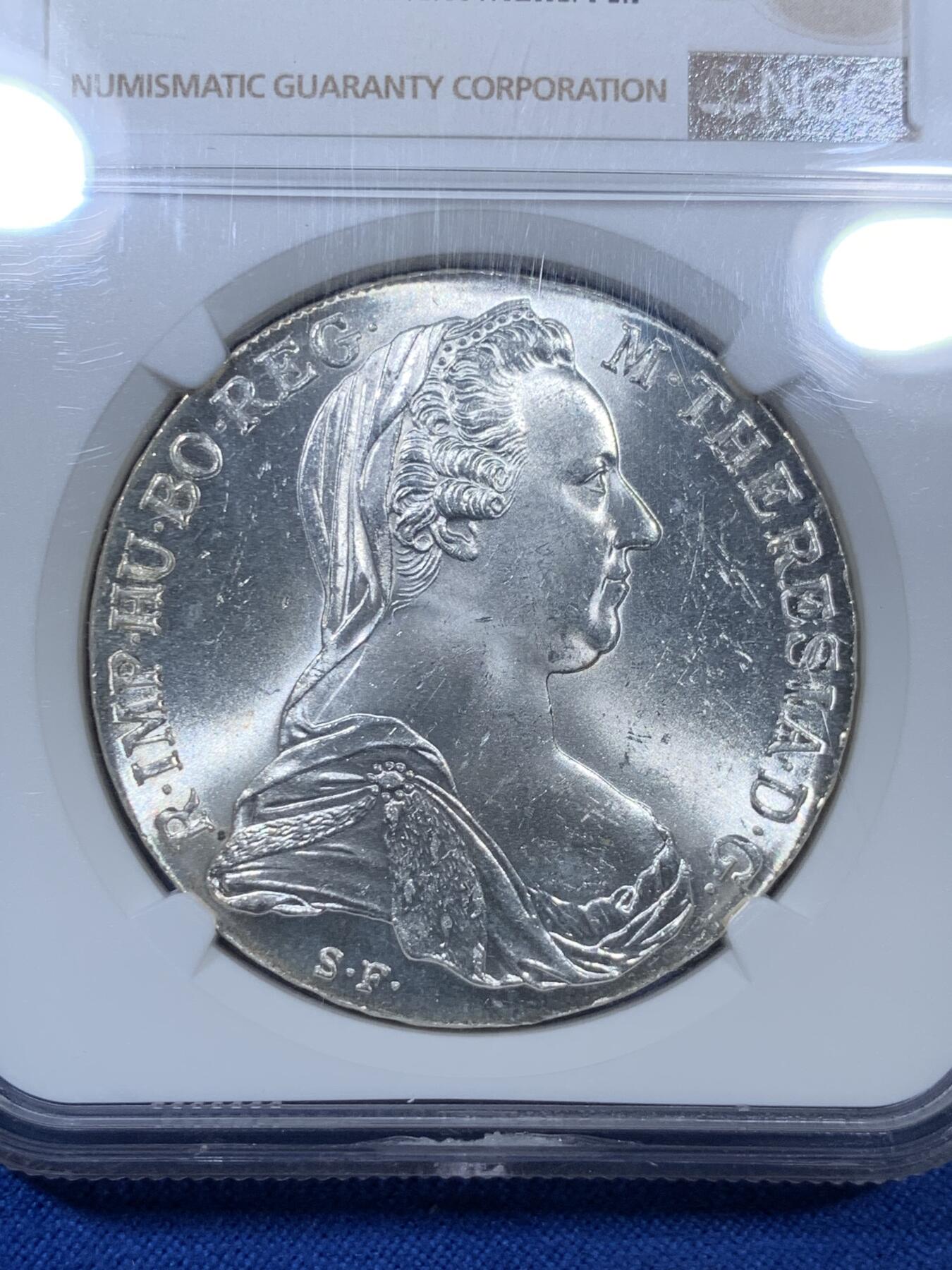 《竞宝斋》第307场   周日，周一,周二 3场连拍 （全场包邮） NGC MS63 奥地利1780年玛利亚·特丽莎1泰勒大银币 后铸版