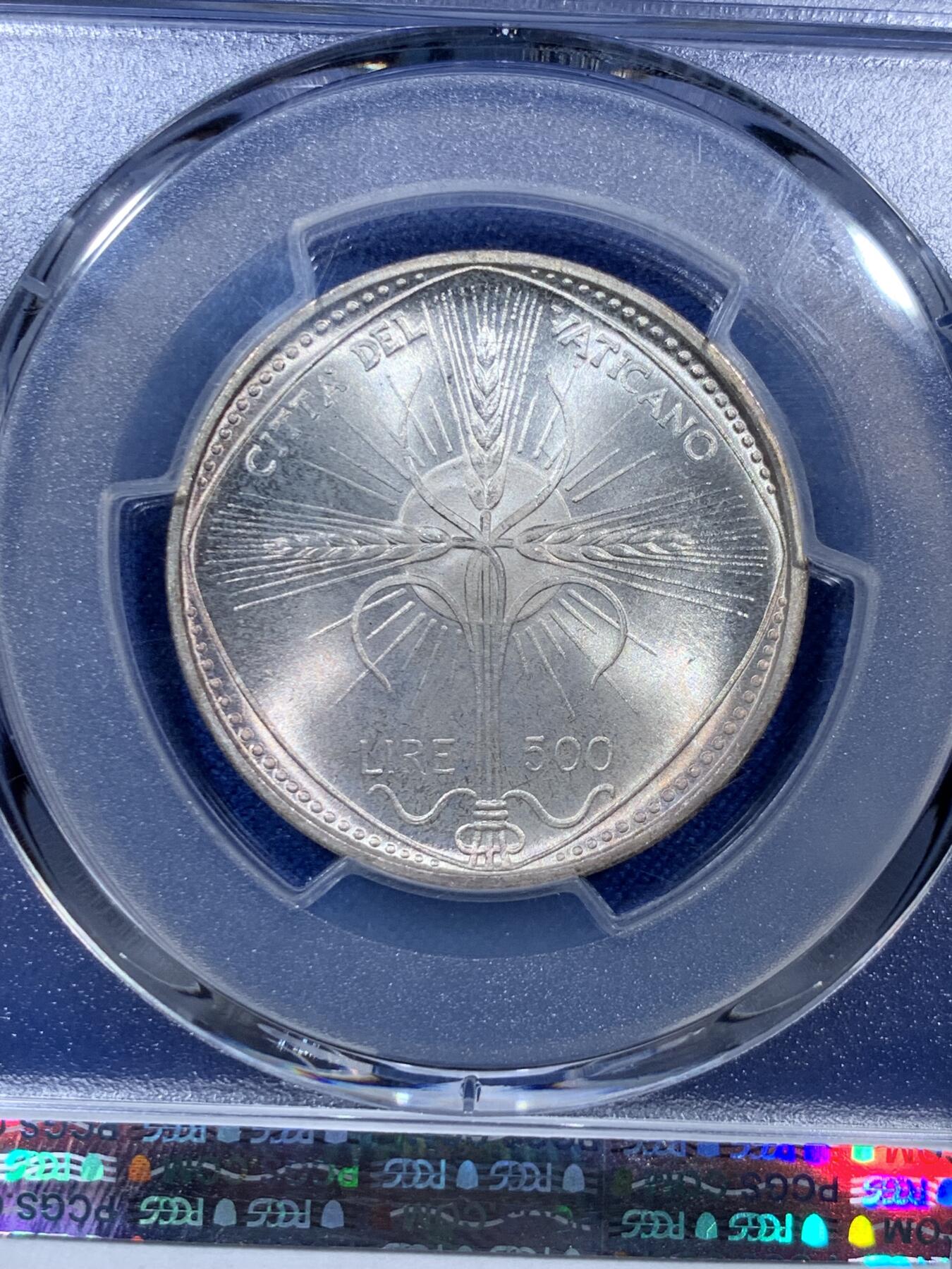 《竞宝斋》第307场   周日，周一,周二 3场连拍 （全场包邮） PCGS MS67 梵蒂冈1968年500里拉银币 联合国粮农组织纪念币，亚军分！最高分68分仅1枚