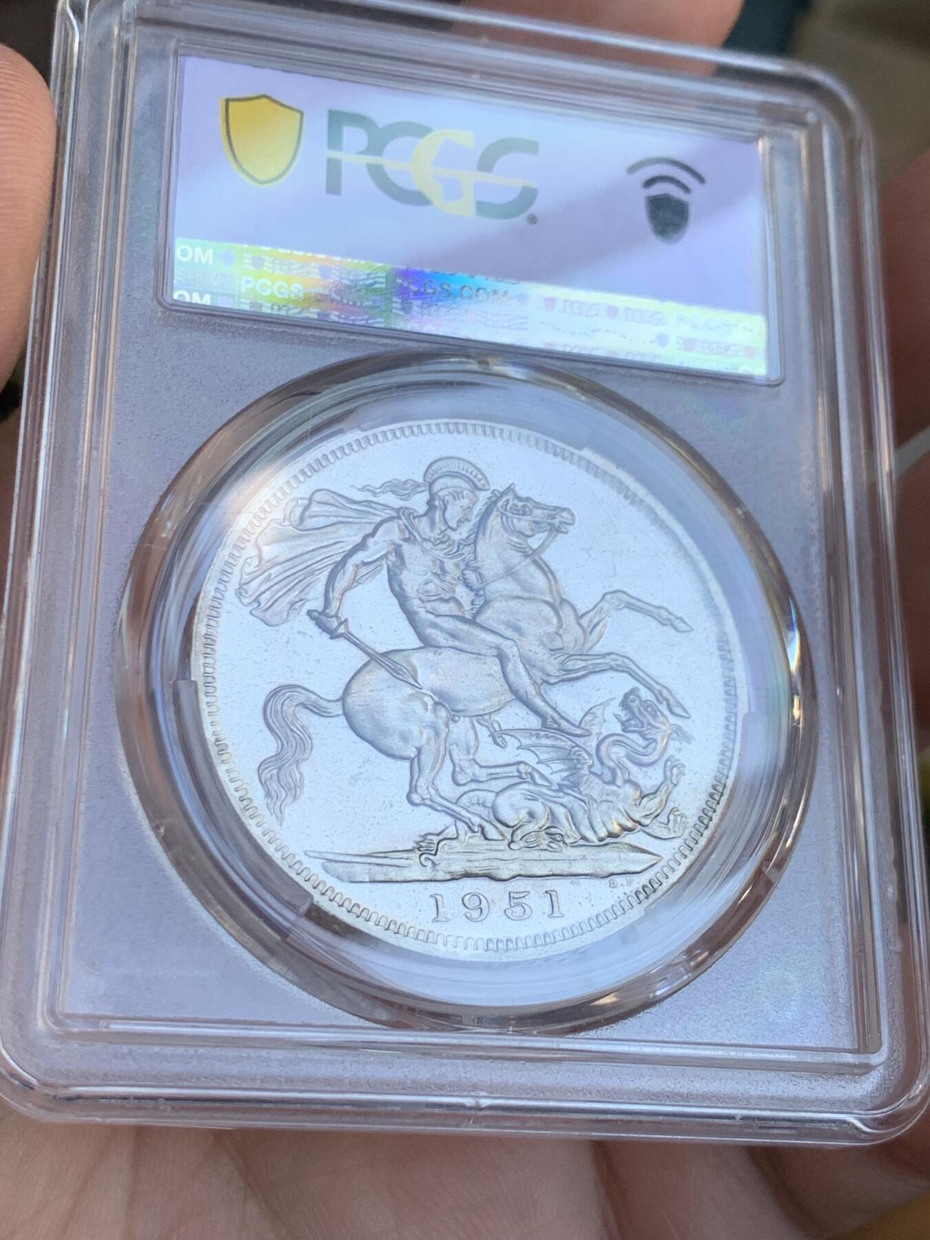 《竞宝斋》第307场   周日，周一,周二 3场连拍 （全场包邮） PCGS PL64 英国1951年乔治六世镍马剑克朗币 英系马剑玩家凑套必备品种