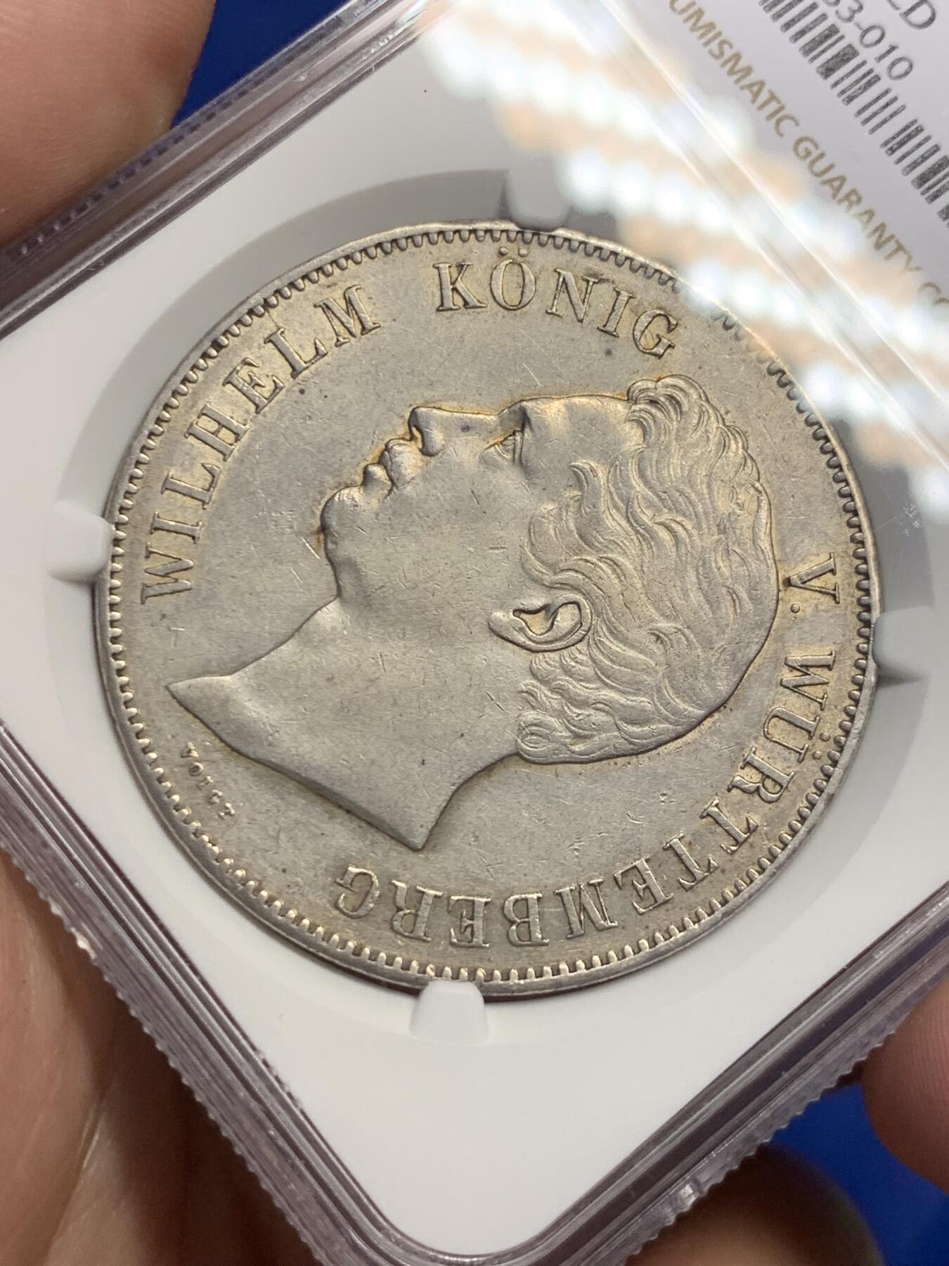 《竞宝斋》第307场   周日，周一,周二 3场连拍 （全场包邮） NGC AUD 德国 符腾堡 1854年 威廉一世  2泰勒大银币 少见品种 当个品种很不错