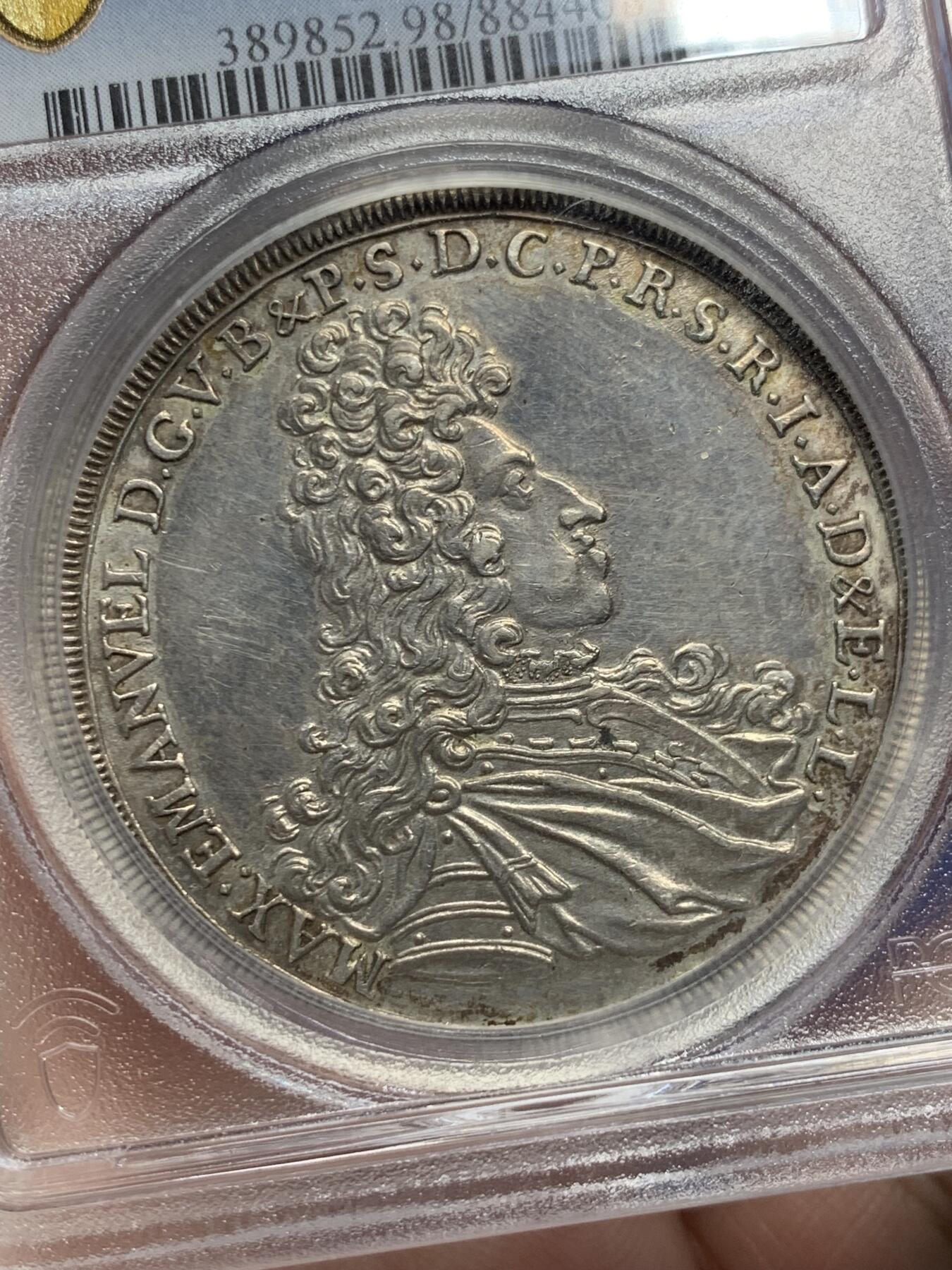 《竞宝斋》第307场   周日，周一,周二 3场连拍 （全场包邮） PCGS AUD 1694年德国巴伐利亚圣母抱婴泰勒 很早期的圣母抱婴，此版价格不低，刚拍的一枚MS63+，成交价3万