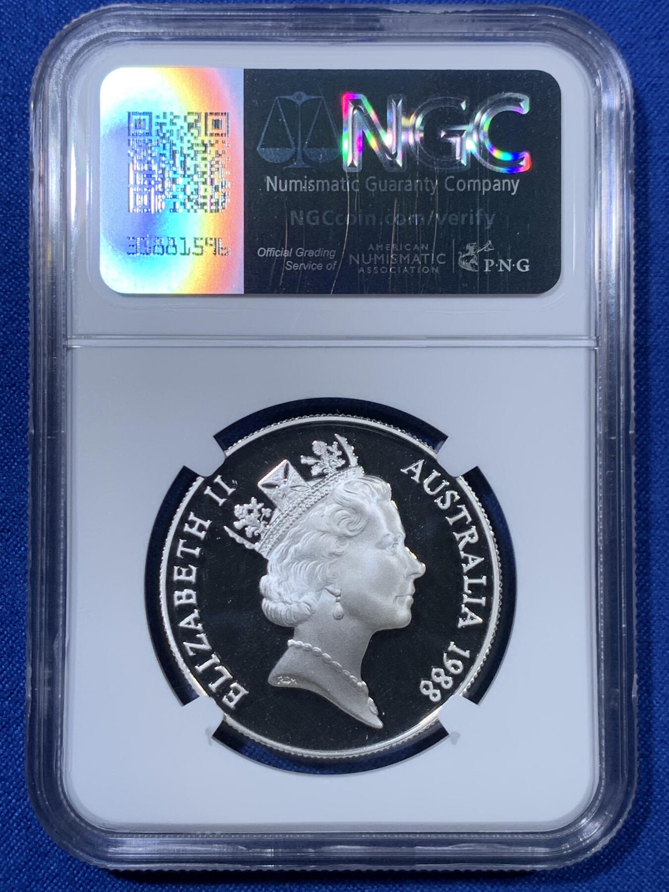 《竞宝斋》第307场   周日，周一,周二 3场连拍 （全场包邮） NGC PF69UC 澳大利亚1988年首任总督亚瑟.菲利普（第一舰队）登陆澳洲200周年纪念币 10澳元精制币 20g 925银 34mm