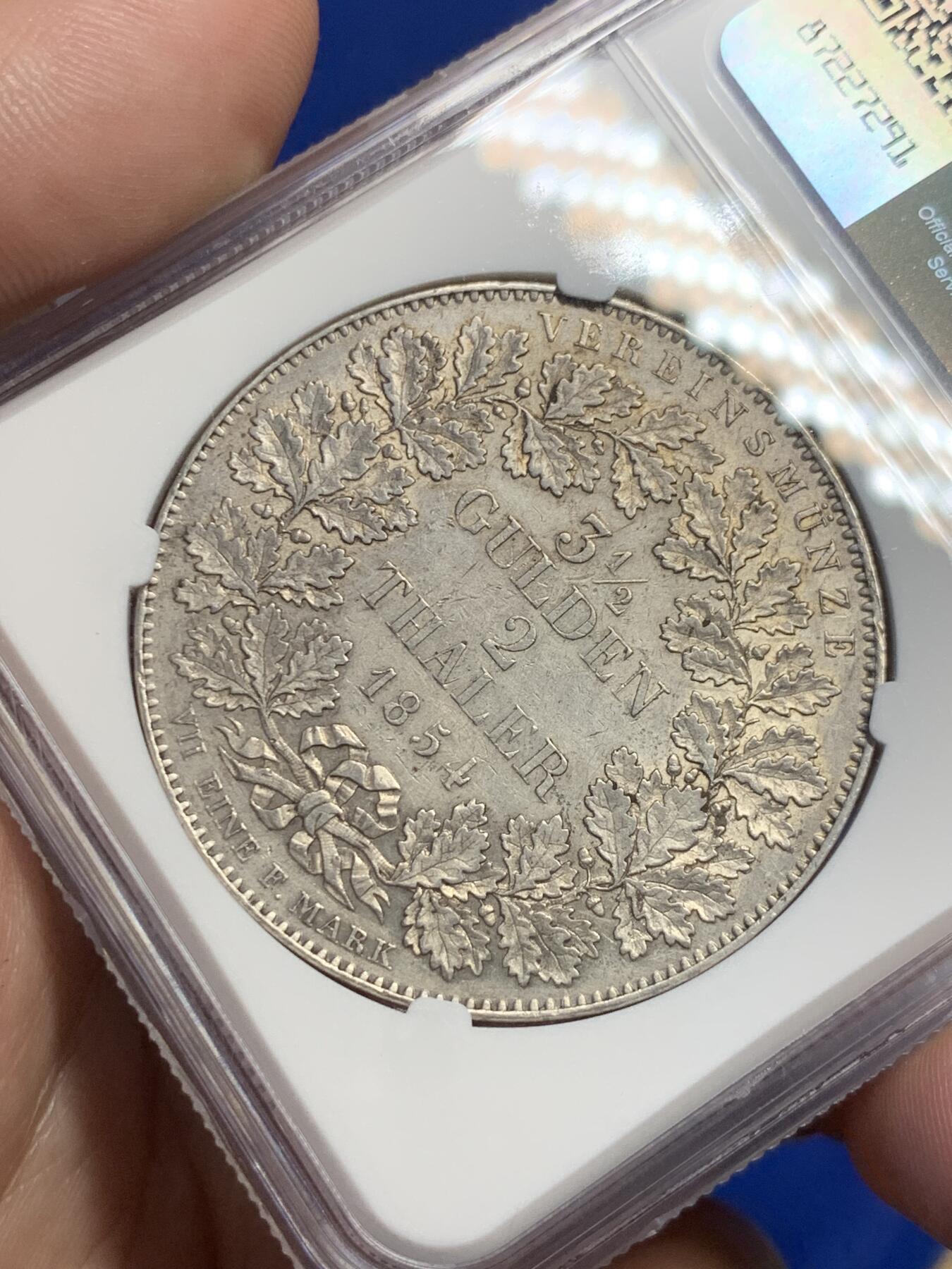 《竞宝斋》第307场   周日，周一,周二 3场连拍 （全场包邮） NGC AUD 德国 符腾堡 1854年 威廉一世  2泰勒大银币 少见品种 当个品种很不错