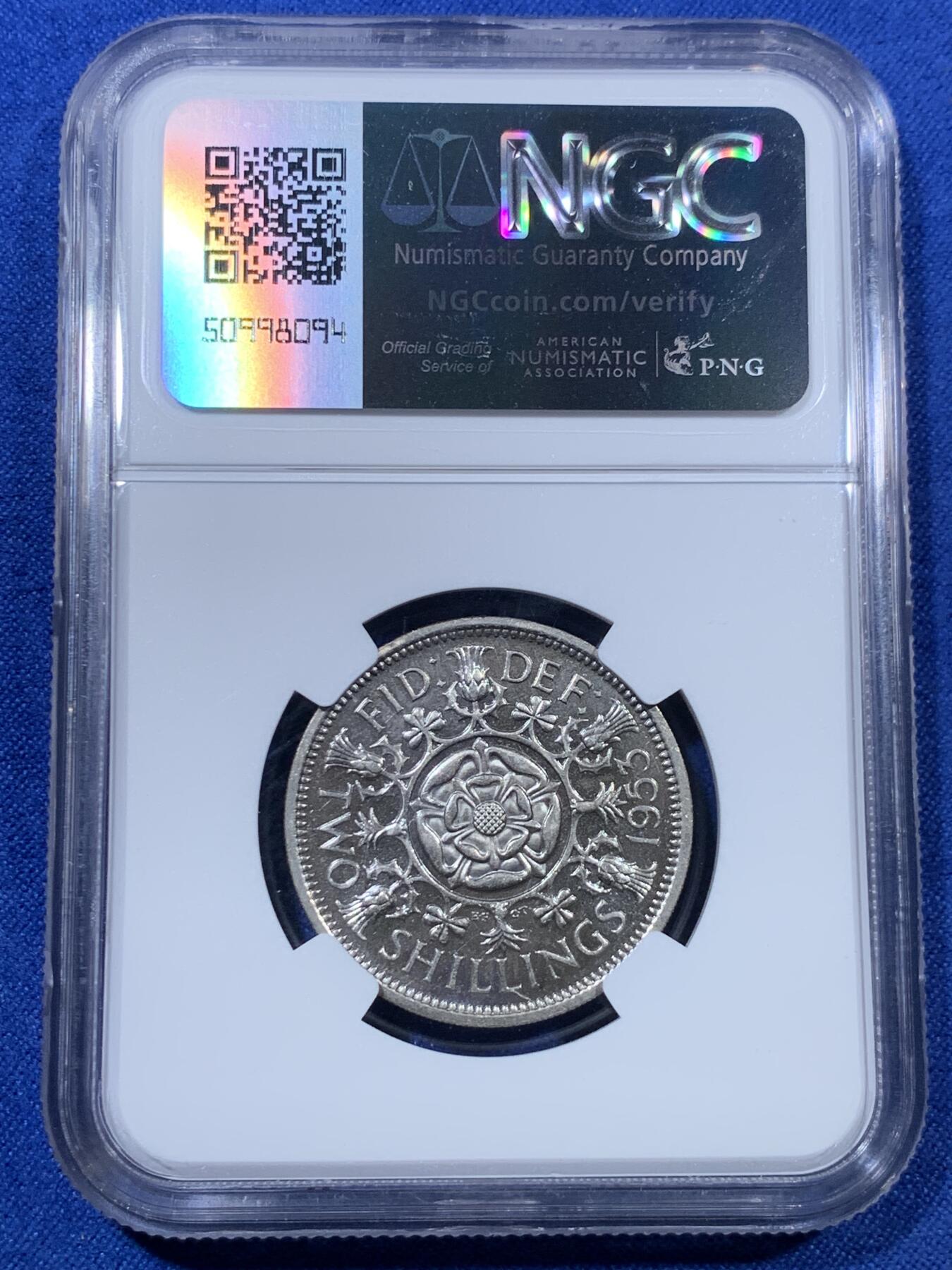 《竞宝斋》第307场   周日，周一,周二 3场连拍 （全场包邮） NGC PF63 英国1953年伊丽莎白二世 弗洛林 florin 精制币。正面有不错的凝霜感。