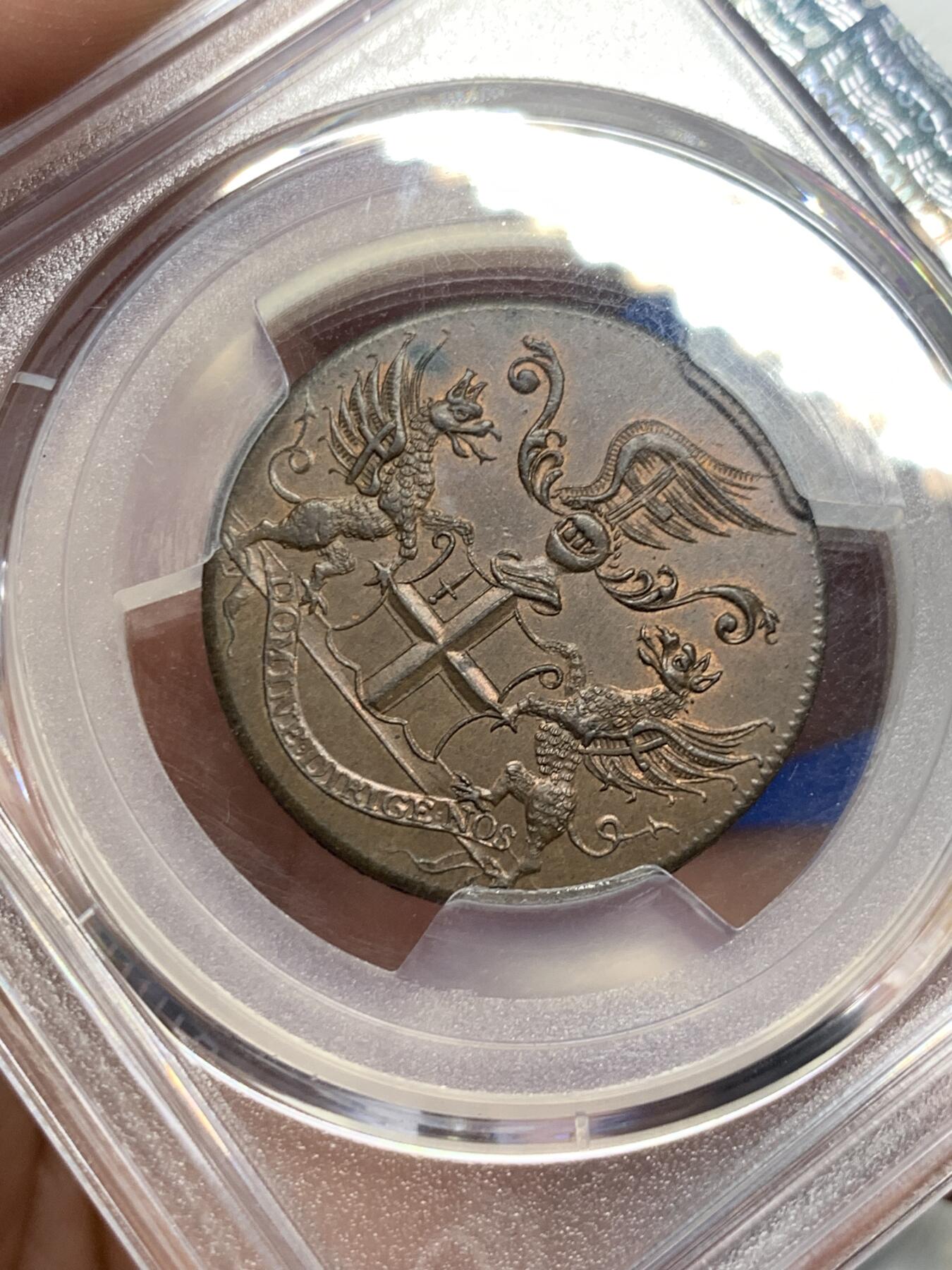 《竞宝斋》第307场   周日，周一,周二 3场连拍 （全场包邮） PCGS MS64BN 英国1790黑修士1/2便士代币 极美细节
