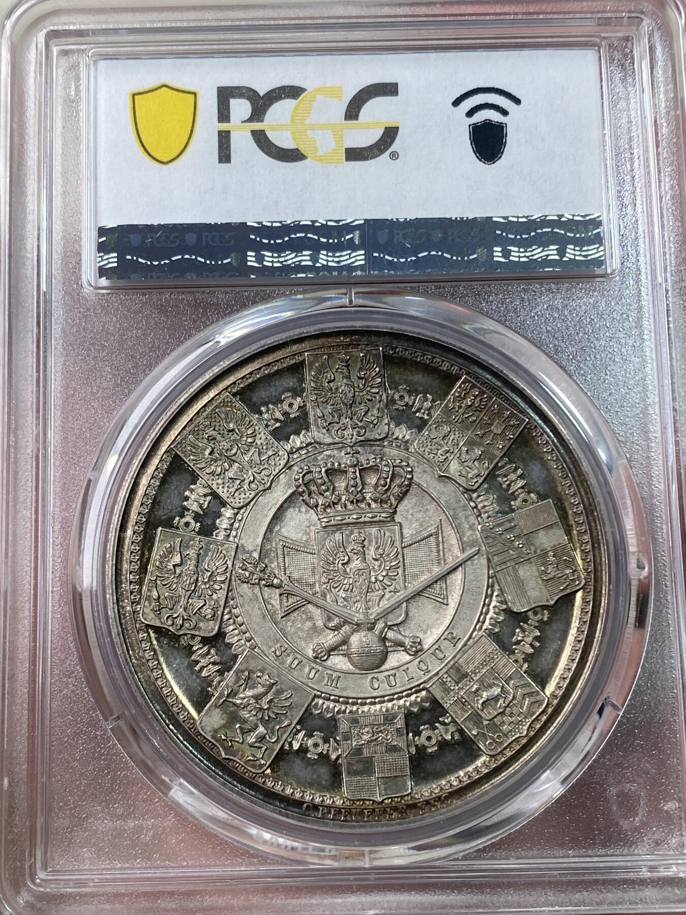 万国钱币拍卖第034期 PCGS SP64 1861年德国普鲁士威廉国王加冕登基克承大统纪念大银章 超高浮雕油性黑彩 高分难度较大的品种 一步到位的典藏品质