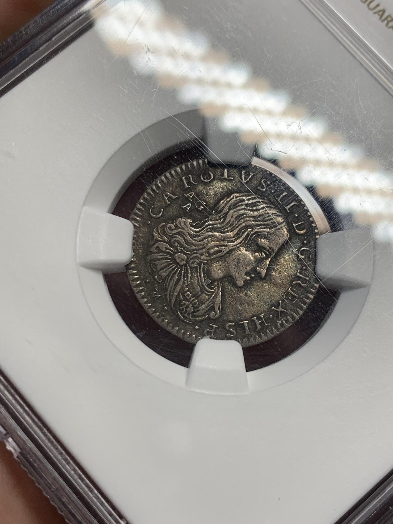 《竞宝斋》第307场   周日，周一,周二 3场连拍 （全场包邮） NGC XFD 意大利那不勒斯1688年卡洛斯二世8G银币 少见原味美品