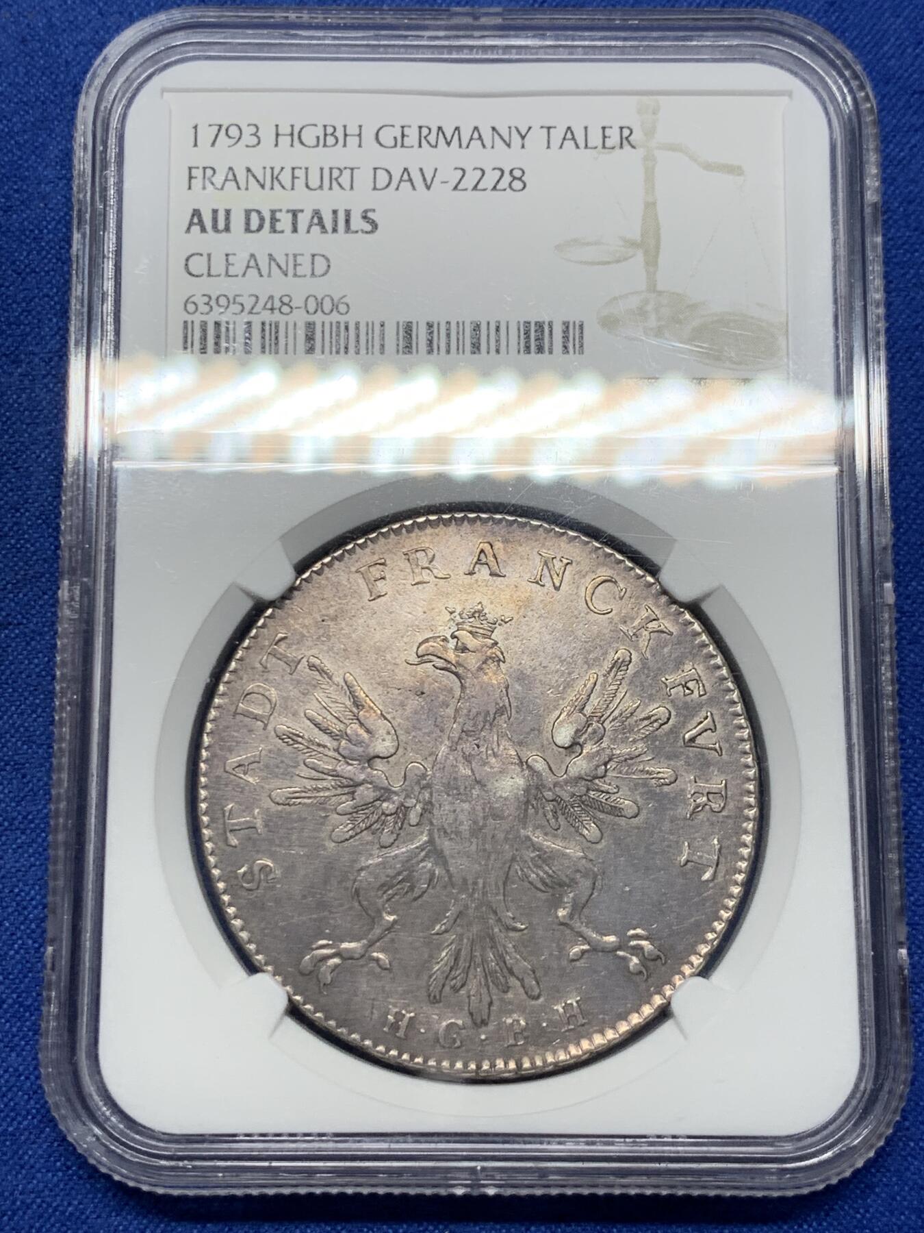 《竞宝斋》第307场   周日，周一,周二 3场连拍 （全场包邮） NGC AUD 德国 1793 法兰克福 烤鸡泰勒大银币 只发行两年 不可错过
