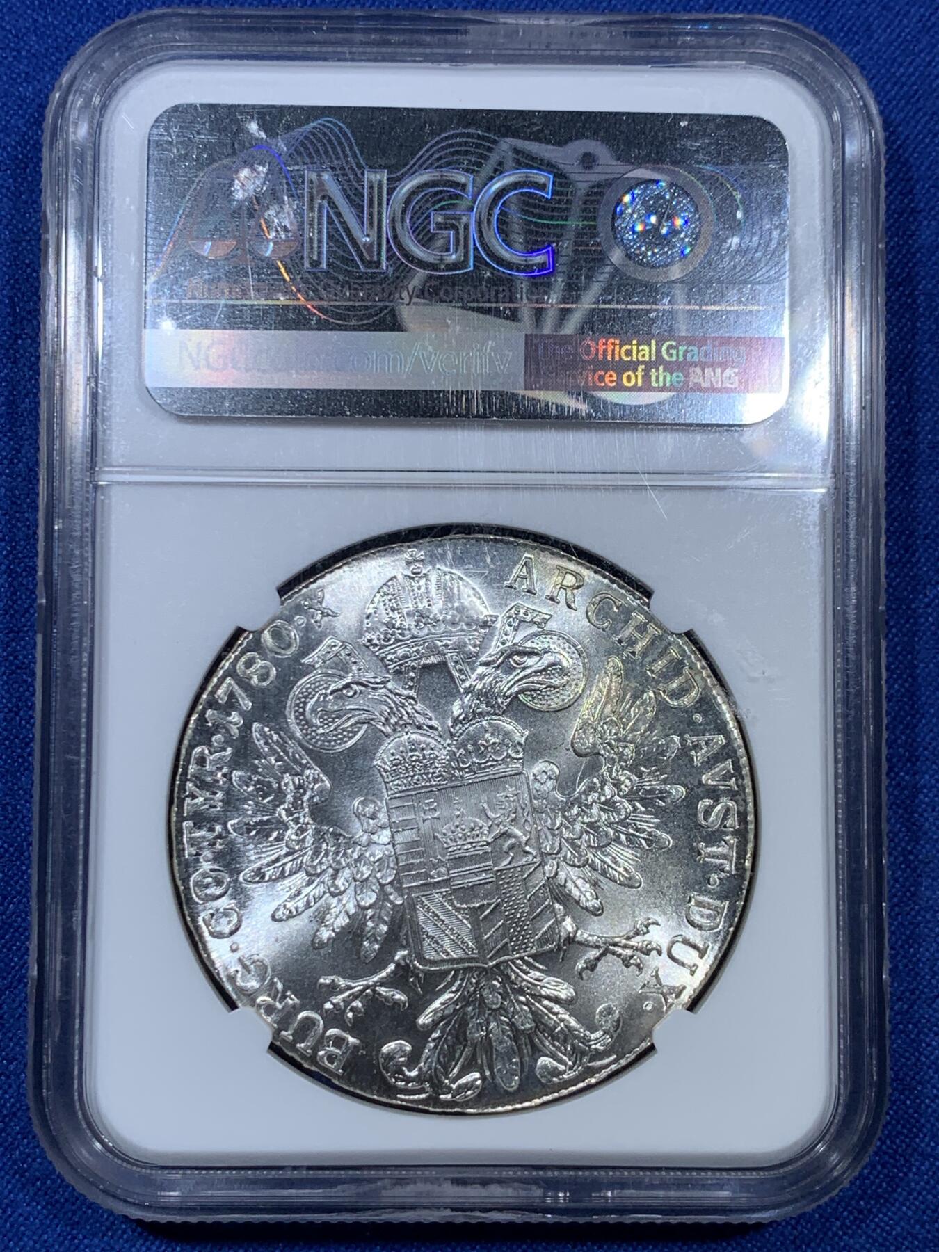 《竞宝斋》第307场   周日，周一,周二 3场连拍 （全场包邮） NGC MS63 奥地利1780年玛利亚·特丽莎1泰勒大银币 后铸版