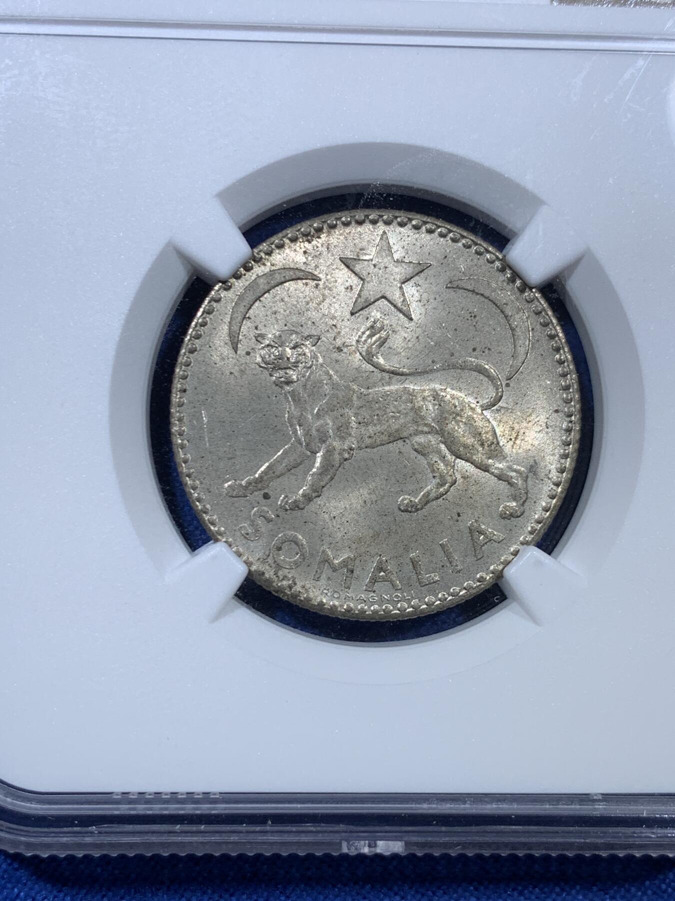 《竞宝斋》第307场   周日，周一,周二 3场连拍 （全场包邮） NGC MS64 意托索马里1950年黑豹1索马洛银币 热门品种 同时期主币