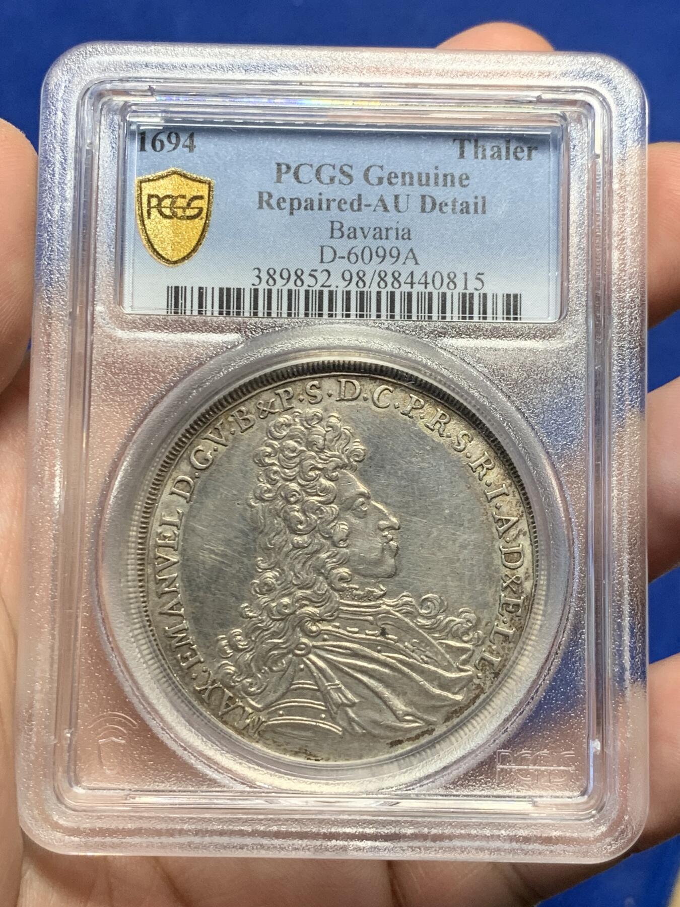 《竞宝斋》第307场   周日，周一,周二 3场连拍 （全场包邮） PCGS AUD 1694年德国巴伐利亚圣母抱婴泰勒 很早期的圣母抱婴，此版价格不低，刚拍的一枚MS63+，成交价3万