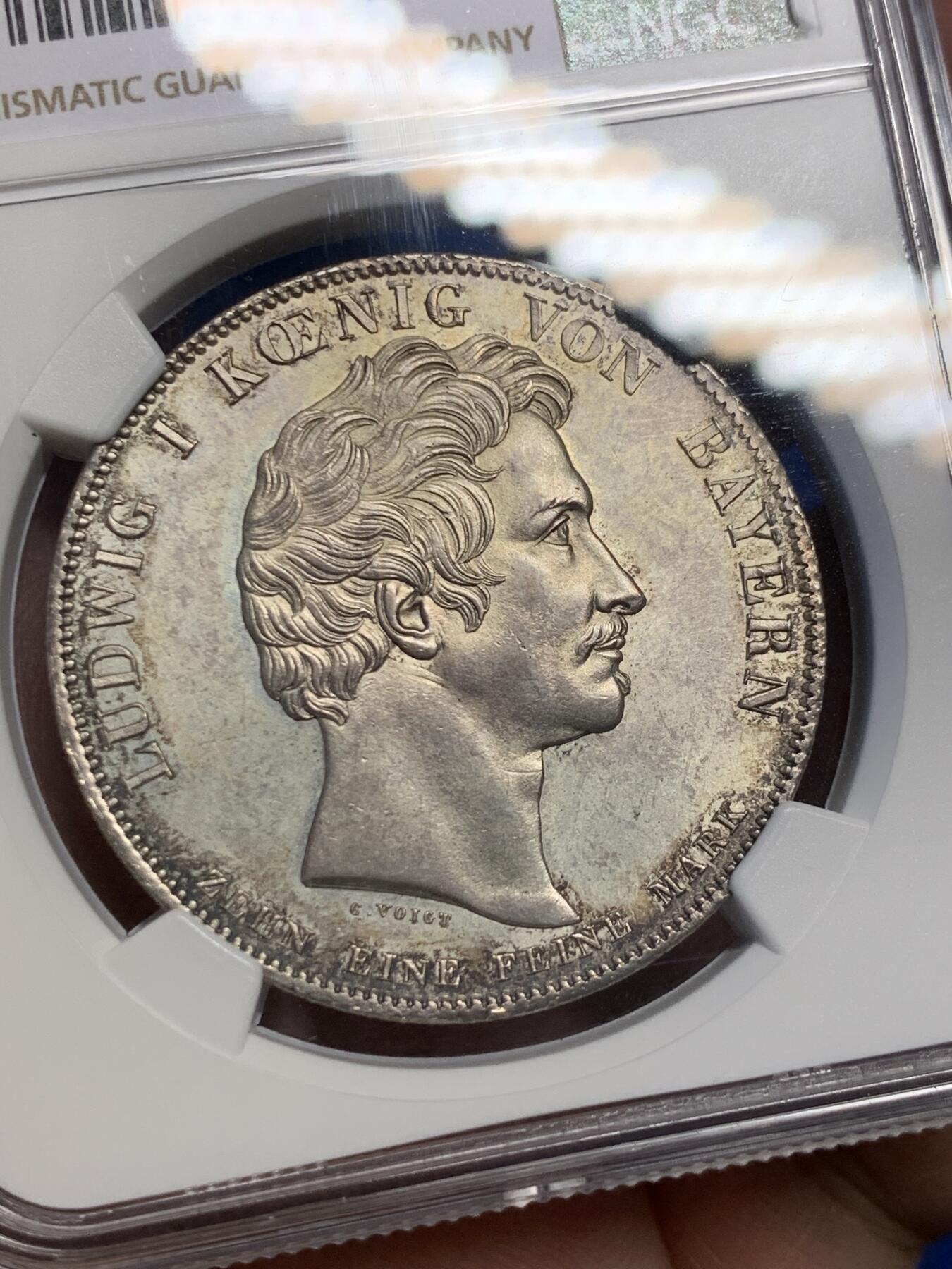 《竞宝斋》第307场   周日，周一,周二 3场连拍 （全场包邮） NGC UNC 德国 巴伐利亚1829年 商贸条约历史泰勒银币 未使用状态 可藏