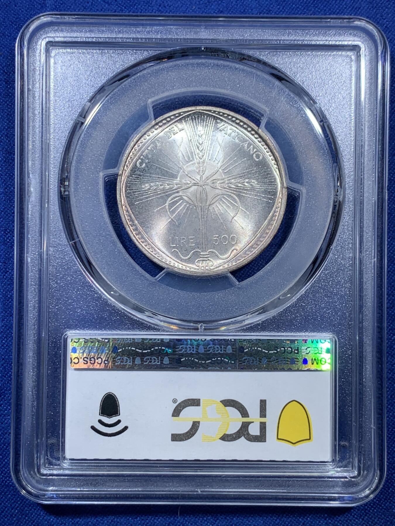 《竞宝斋》第307场   周日，周一,周二 3场连拍 （全场包邮） PCGS MS67 梵蒂冈1968年500里拉银币 联合国粮农组织纪念币，亚军分！最高分68分仅1枚