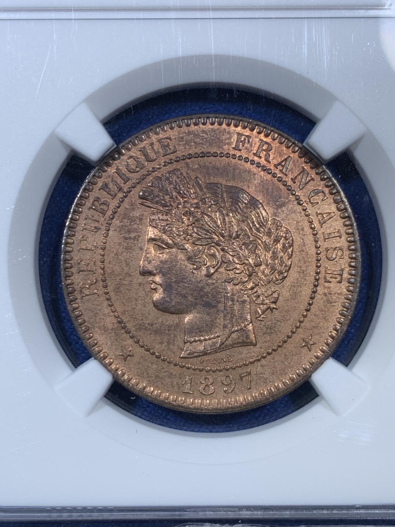 《竞宝斋》第307场   周日，周一,周二 3场连拍 （全场包邮） NGC MS64RB 法国1897A谷物女神10分铜币 更高分仅有8枚