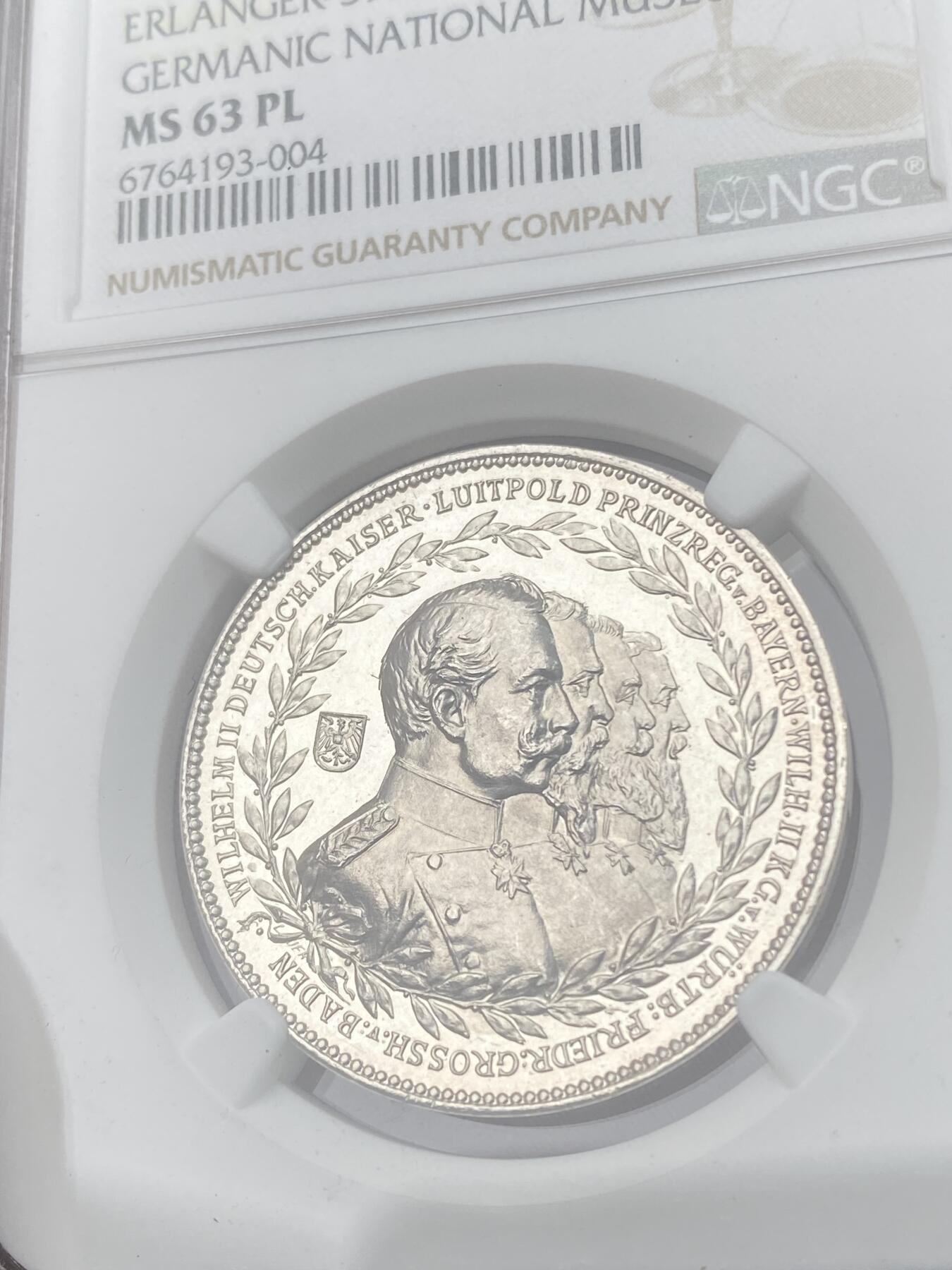 万国钱币拍卖第034期 NGC MS63PL 1902年德国国家博物馆成立50周年纪念银章 高浮雕精制镜面 人物左至右依次威廉二世|巴伐利亚摄政|符腾堡大公|巴登大公 四皇同现仅此一枚