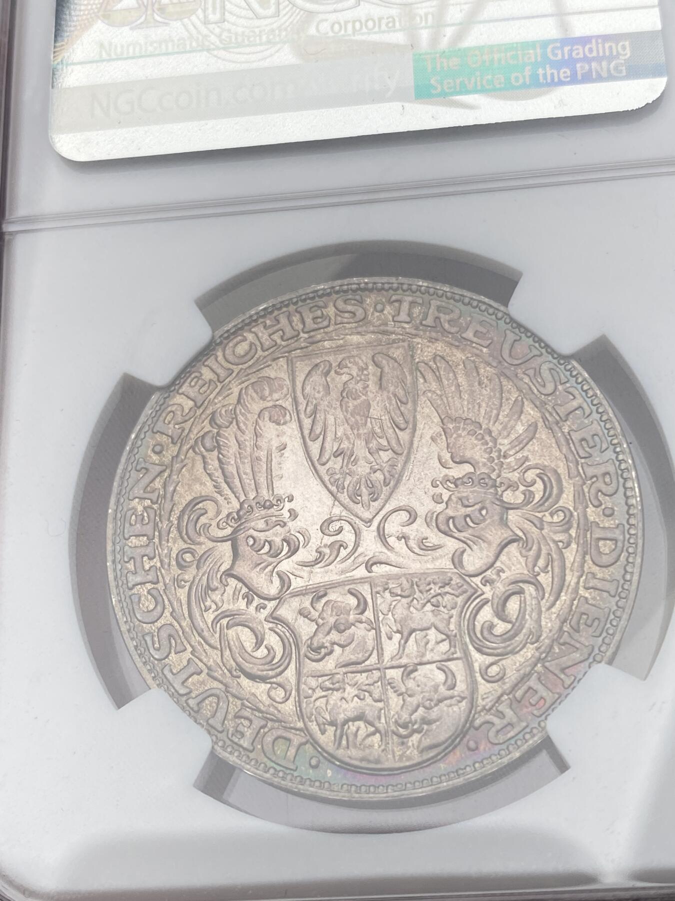 万国钱币拍卖第034期 NGC MS64 1927兴登堡八十大寿纪念5马克币章 原味酱五彩
