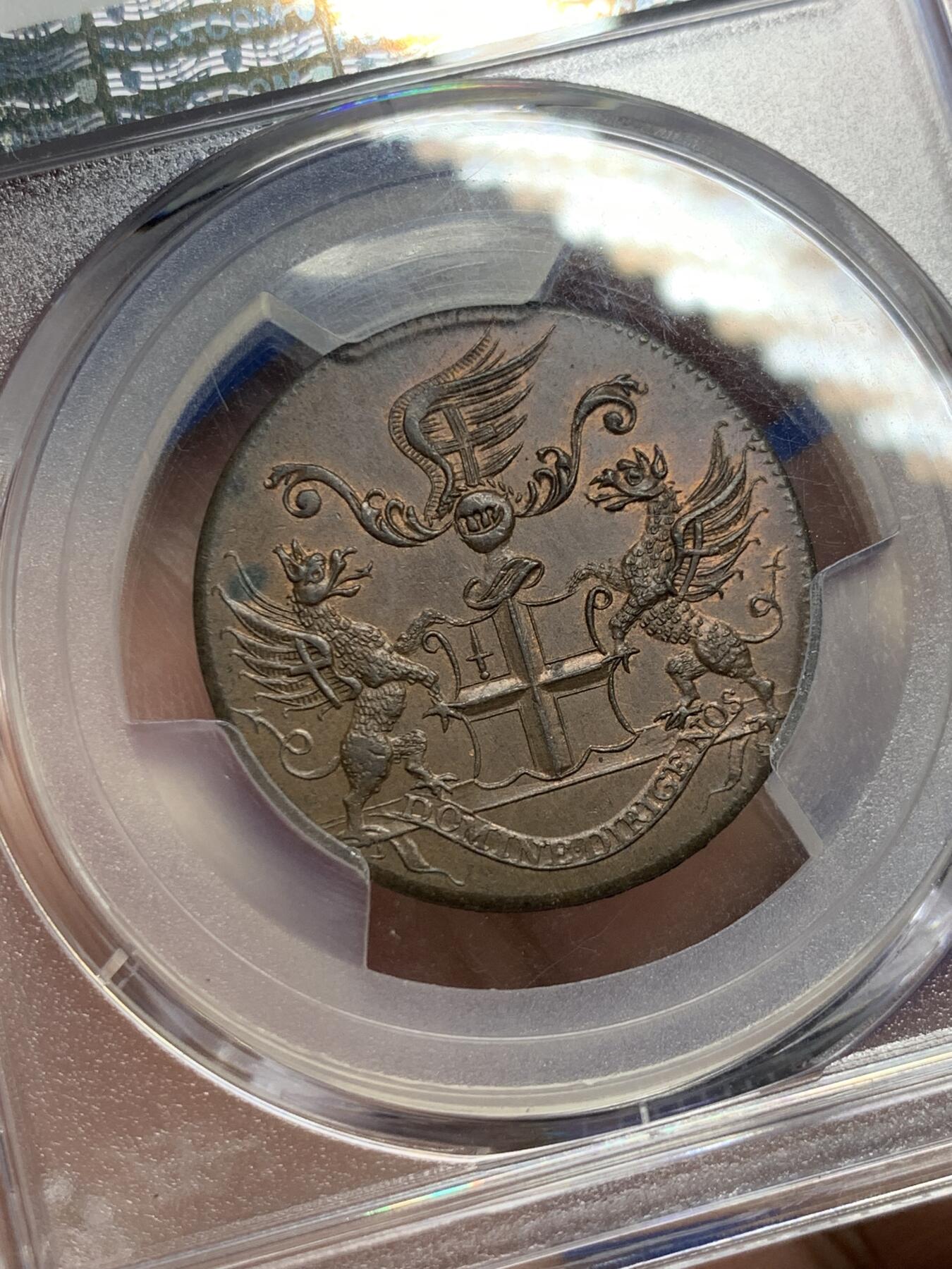 《竞宝斋》第307场   周日，周一,周二 3场连拍 （全场包邮） PCGS MS64BN 英国1790黑修士1/2便士代币 极美细节