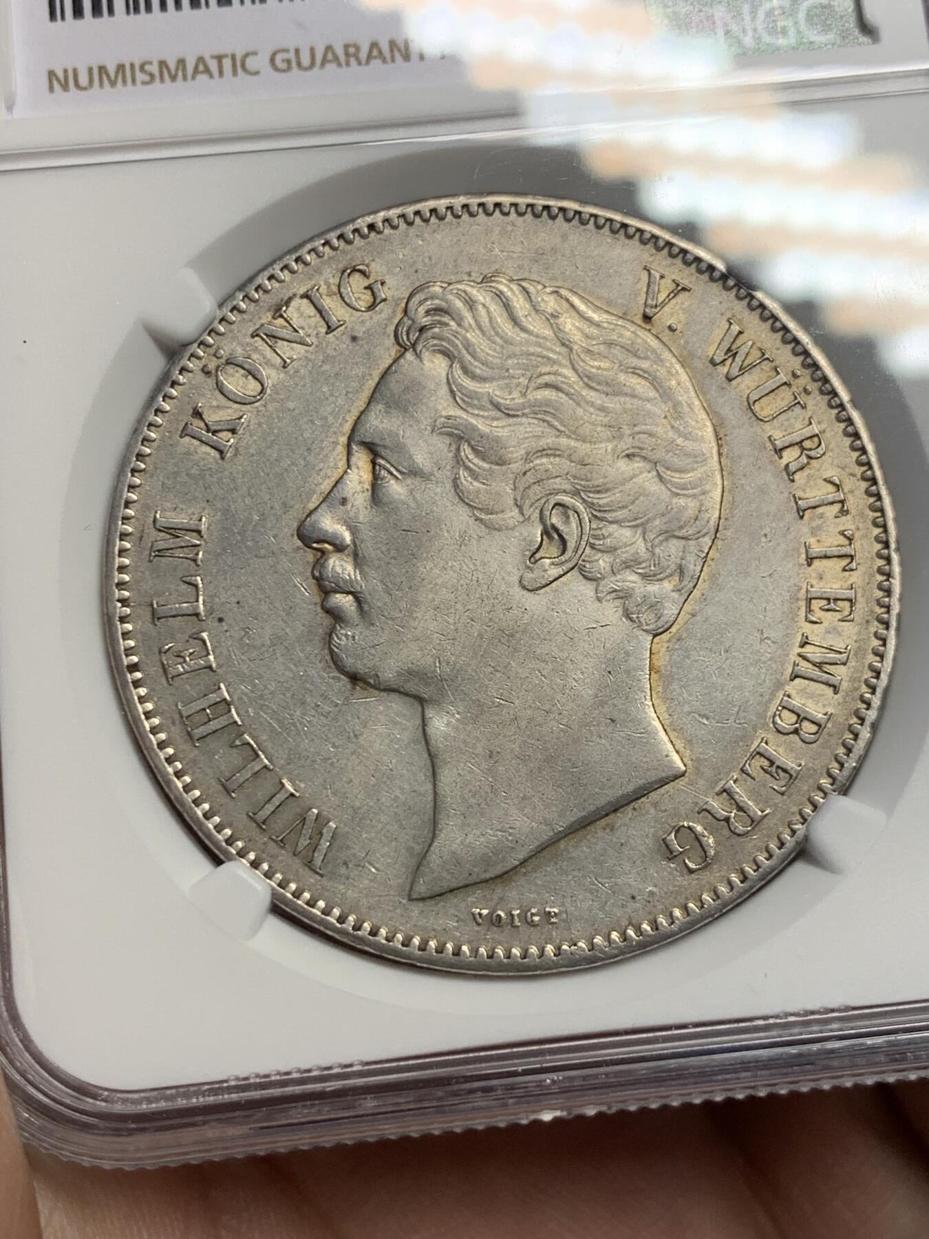 《竞宝斋》第307场   周日，周一,周二 3场连拍 （全场包邮） NGC AUD 德国 符腾堡 1854年 威廉一世  2泰勒大银币 少见品种 当个品种很不错