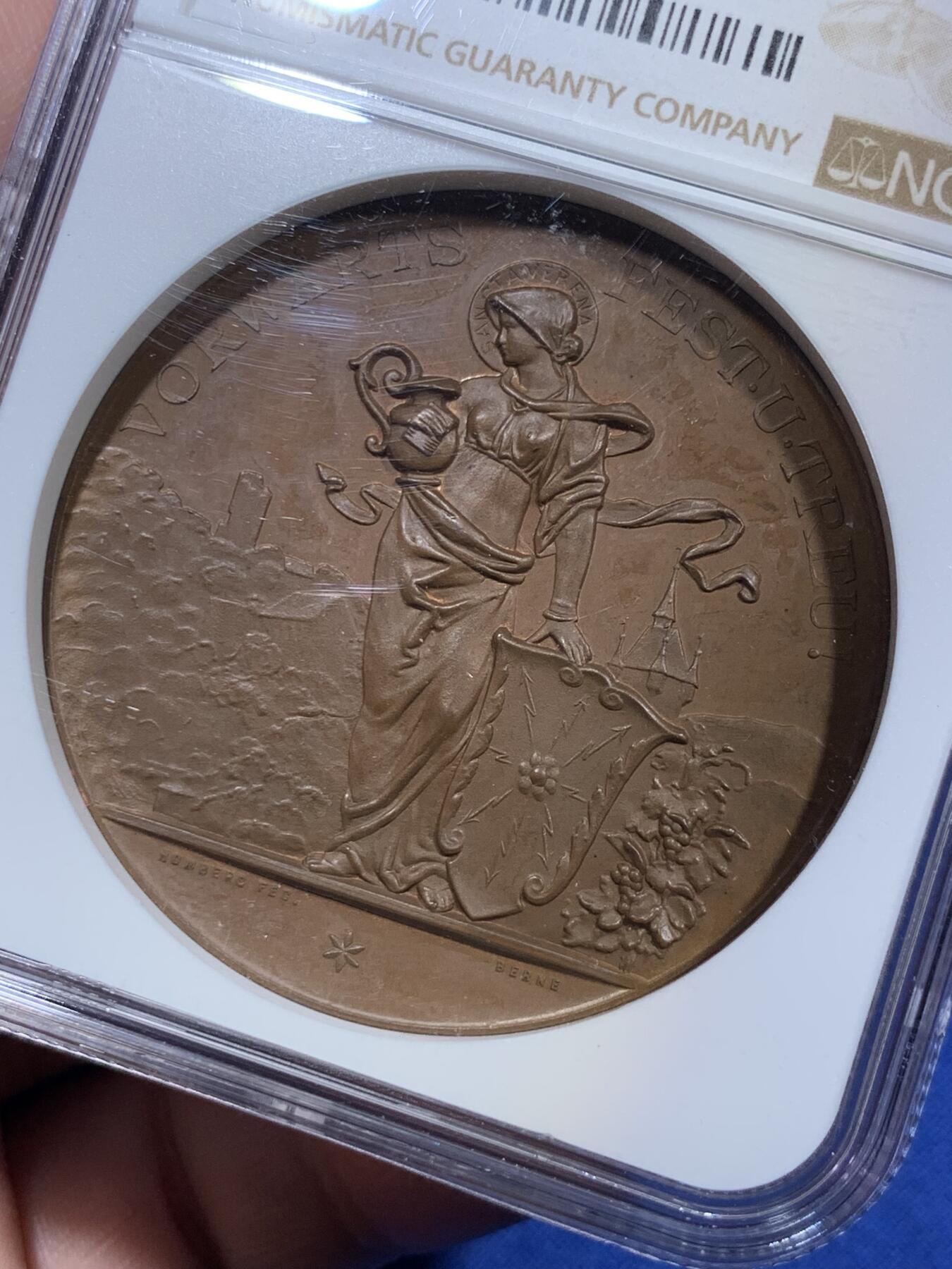《竞宝斋》第307场   周日，周一,周二 3场连拍 （全场包邮） NGC MS64BN 亚军分 1896年 瑞士阿尔高射击节铜章 稀少品种 同分外网420美元