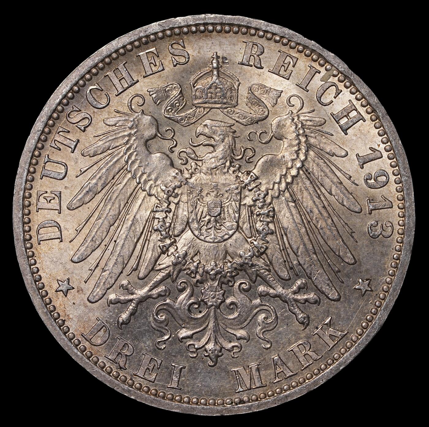修遠堂世界钱币第三十九期 全场包邮 1913年普鲁士威廉二世登基25周年纪念3马克银币