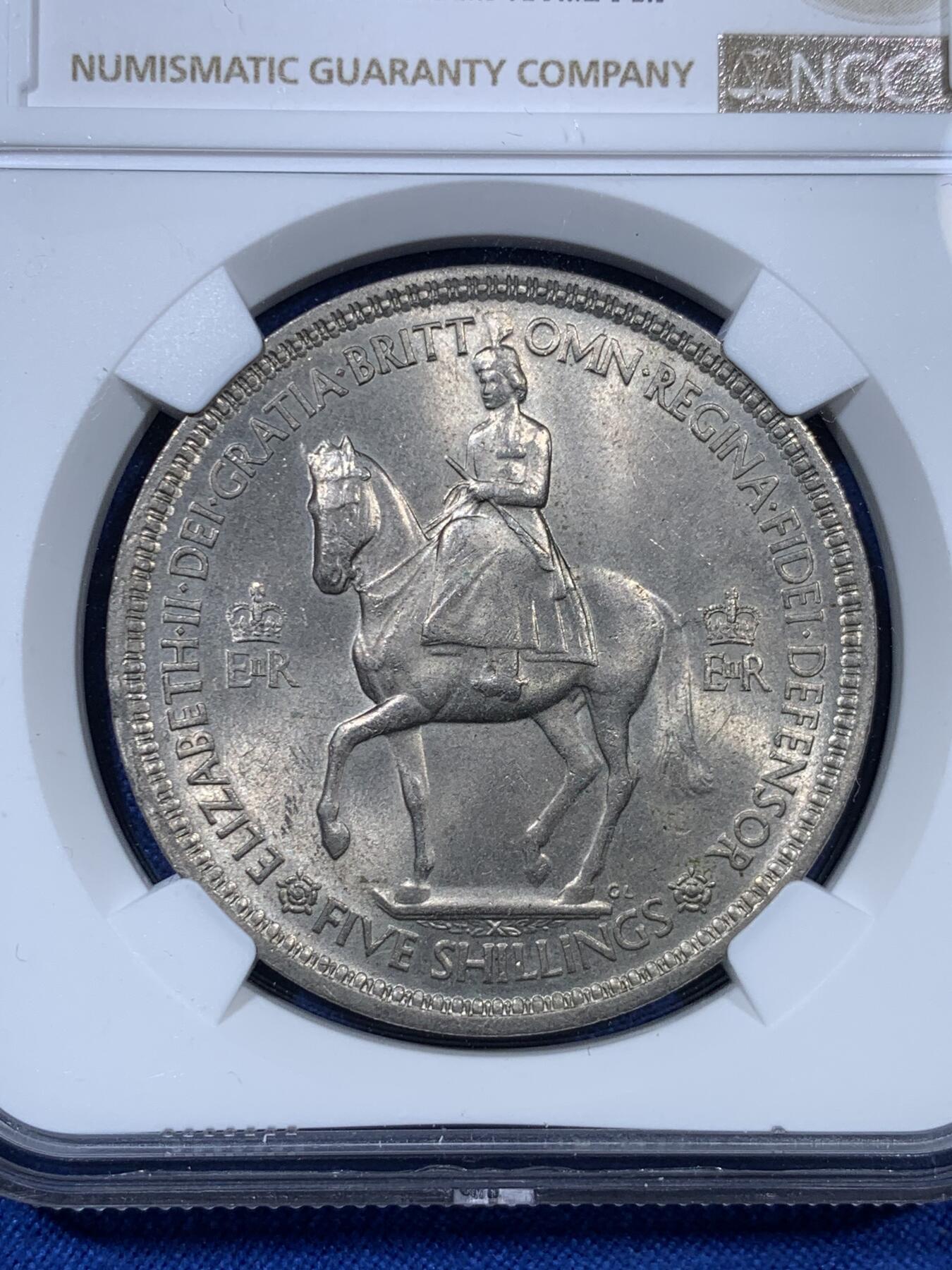 《竞宝斋》第307场   周日，周一,周二 3场连拍 （全场包邮） NGC MS64 英国1953年伊丽莎白二世登基纪念克朗