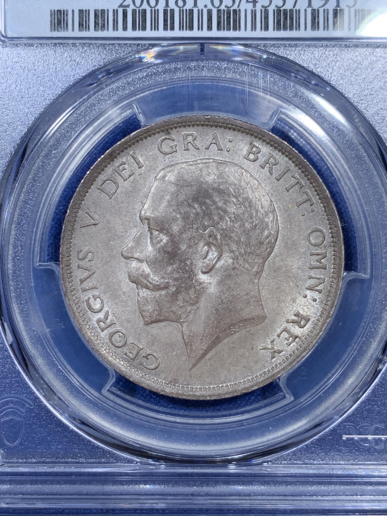 《竞宝斋》第307场   周日，周一,周二 3场连拍 （全场包邮） PCGS MS63 英国 1916年 半克朗 乔治五世 银币 原味包浆 925高银版