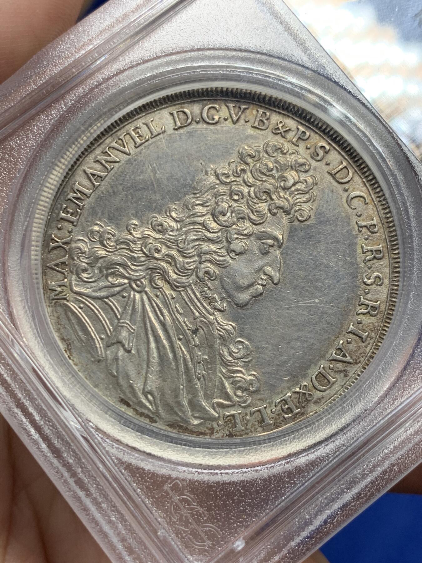 《竞宝斋》第307场   周日，周一,周二 3场连拍 （全场包邮） PCGS AUD 1694年德国巴伐利亚圣母抱婴泰勒 很早期的圣母抱婴，此版价格不低，刚拍的一枚MS63+，成交价3万