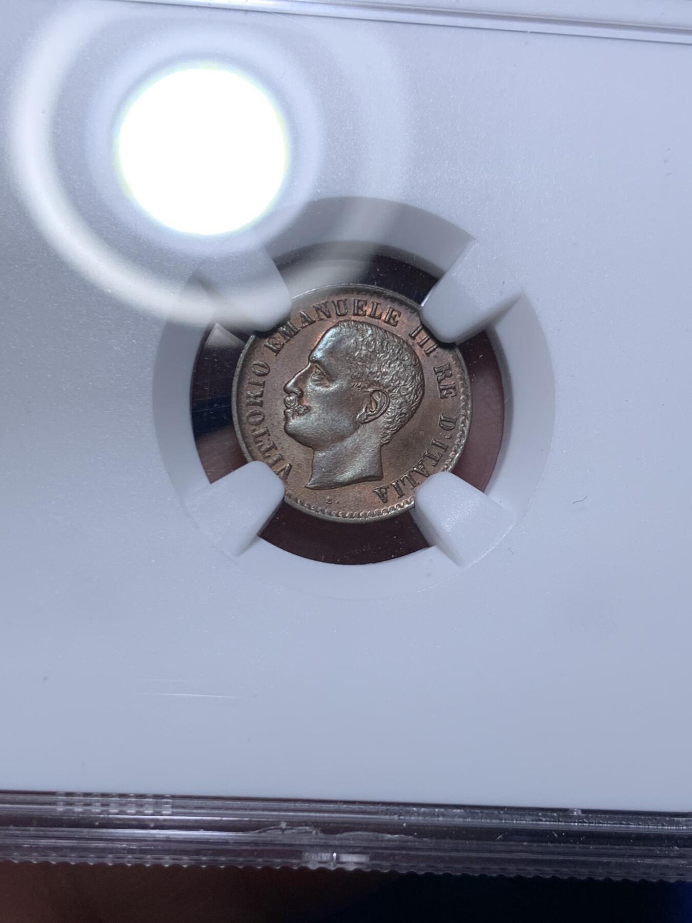 《竞宝斋》第307场   周日，周一,周二 3场连拍 （全场包邮） NGC MS65BN 意大利1905年1分，高分好品难寻，凑套必备