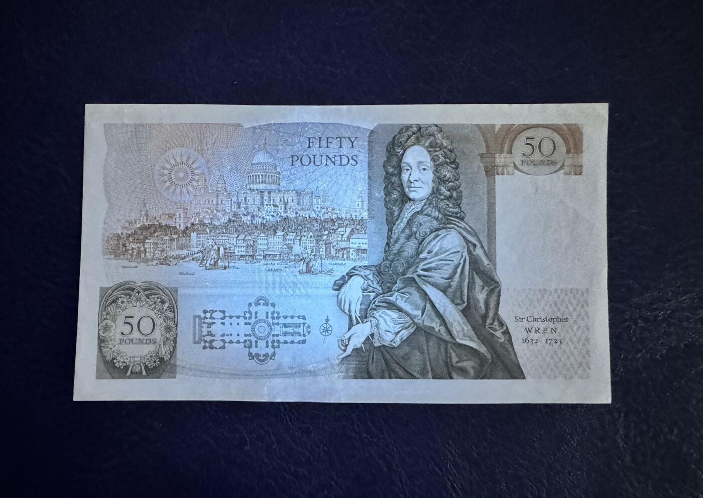 收藏联盟Quantum Auction 第377期拍卖  英国1988年50镑 品相如图  建筑师 英国皇家学会创始人之一 韦恩爵士