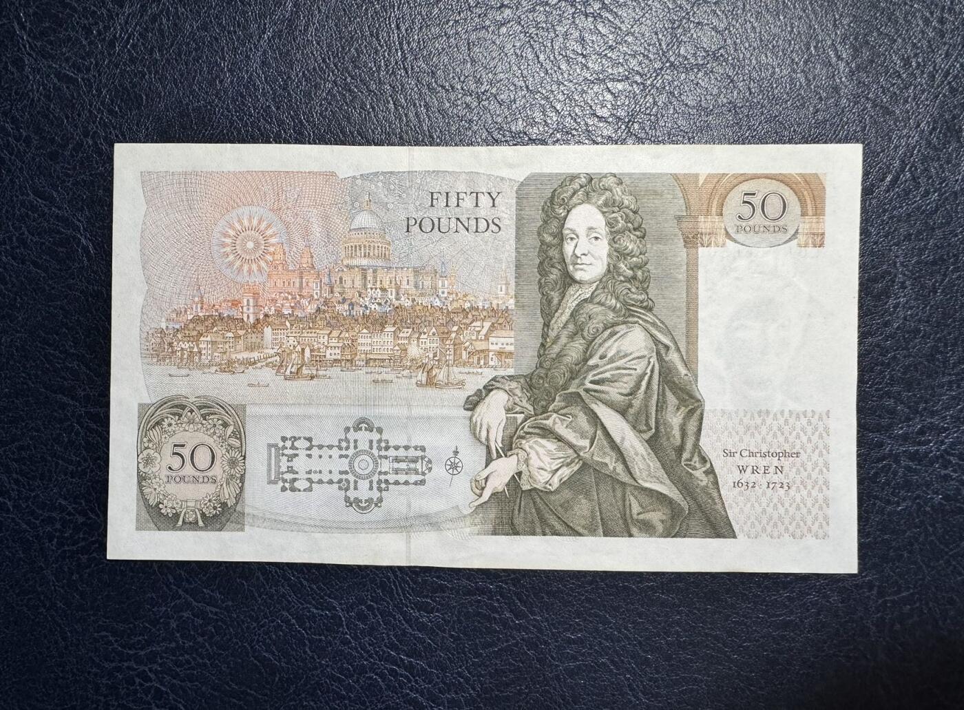 收藏联盟Quantum Auction 第377期拍卖  英国1988年50镑 品相如图  建筑师 英国皇家学会创始人之一 韦恩爵士