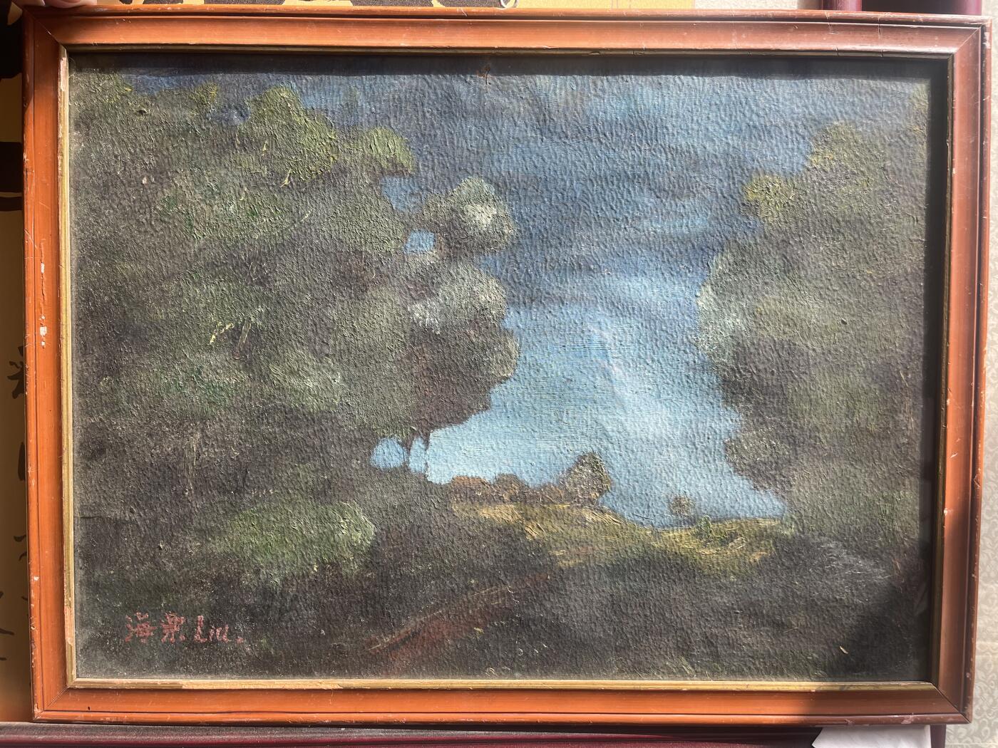 六十年代刘海粟先生油画作品，51*38cm，镜框， 刘海粟，江苏武进人，民盟盟员，中国近现代中国画家、油画家、书法家、美术教育家、美术史论家、社会活动家，
