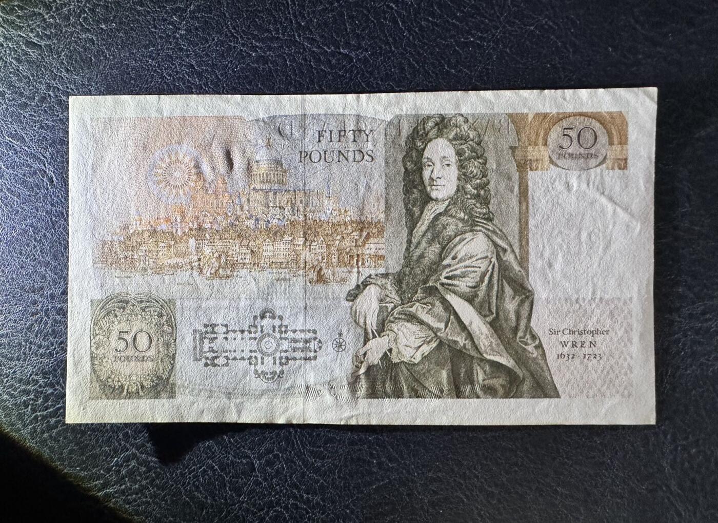 收藏联盟Quantum Auction 第377期拍卖  英国1988年50镑 品相如图  建筑师 英国皇家学会创始人之一 韦恩爵士