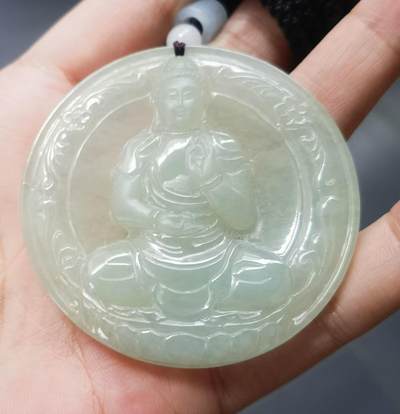 翡翠大日如来佛牌吊坠冰透水润，料足！尺寸:53mm*7mm - 翡翠大日如来佛牌吊坠冰透水润，料足！尺寸:53mm*7mm