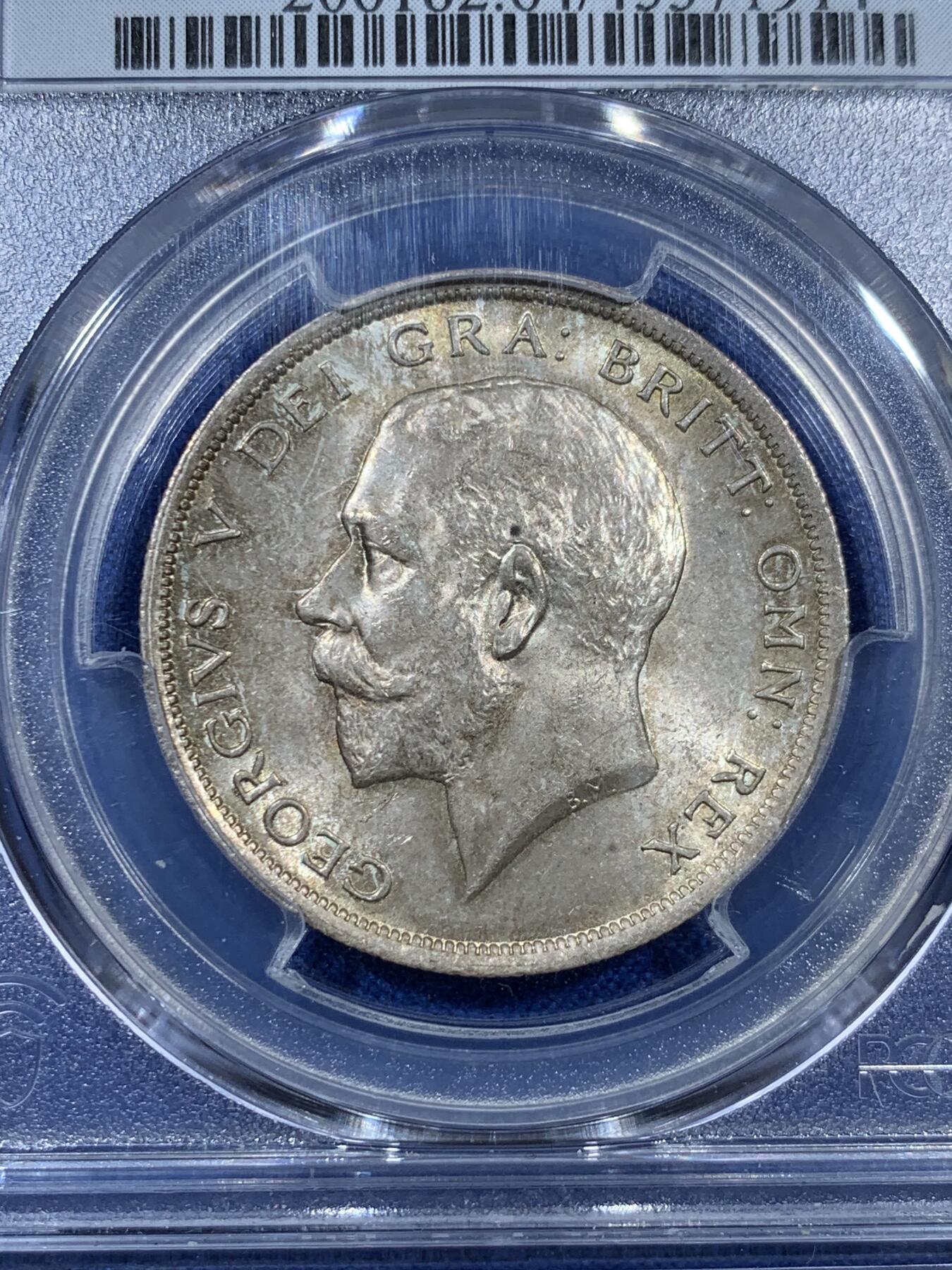 《竞宝斋》第308场   周日，周一,周二 3场连拍 （全场包邮） PCGS MS64 英国 1917年 半克朗 乔治五世 银币 原味包浆 925高银版
