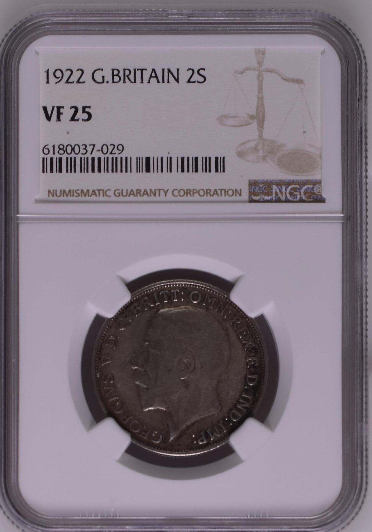 长老汇龙年精选第三十一场拍卖 1922 英国乔治五世2先令银币，NGC VF25