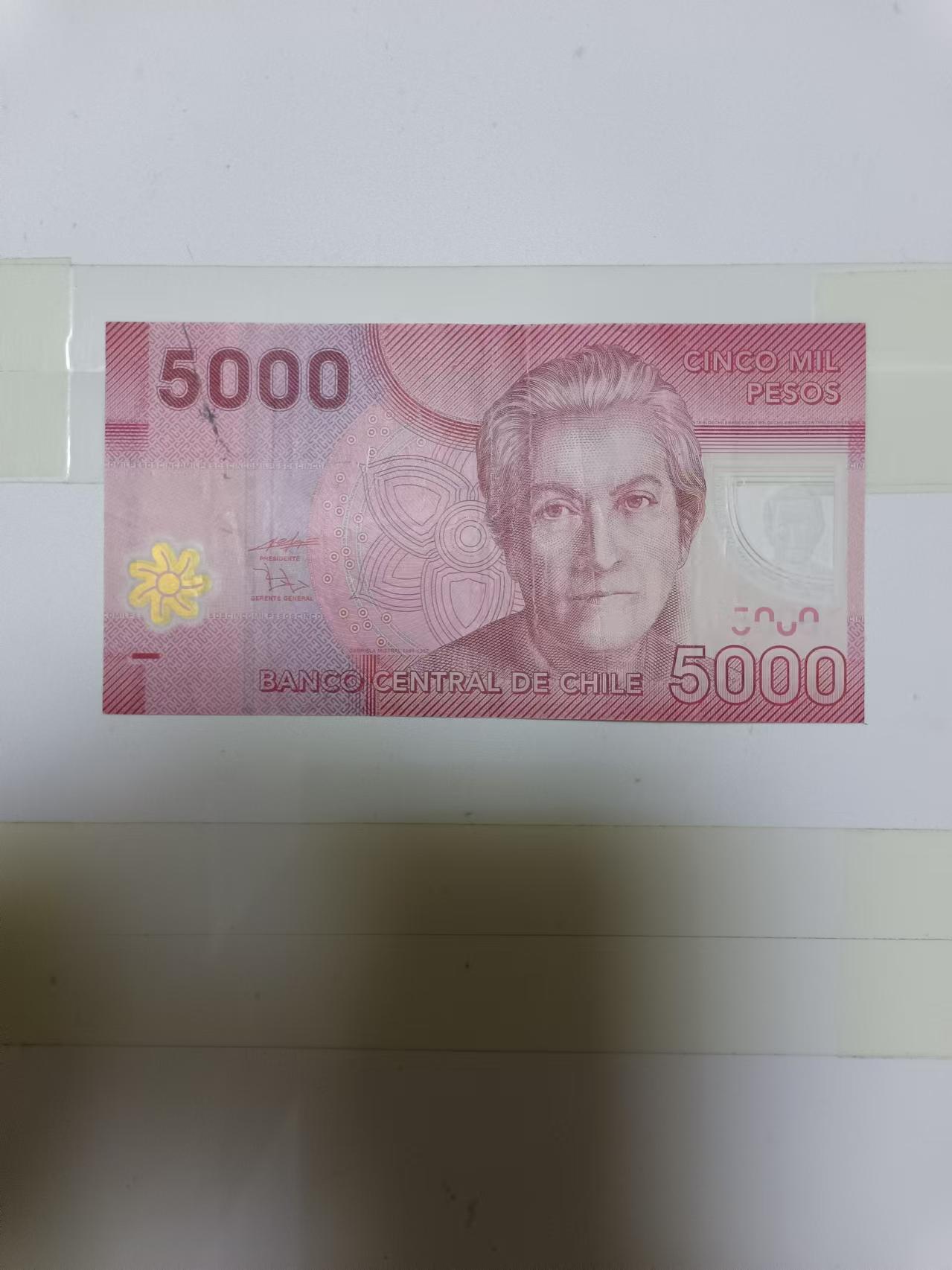 【20240919】非全新纸币第166场 智利5000比索塑料钞，有字迹