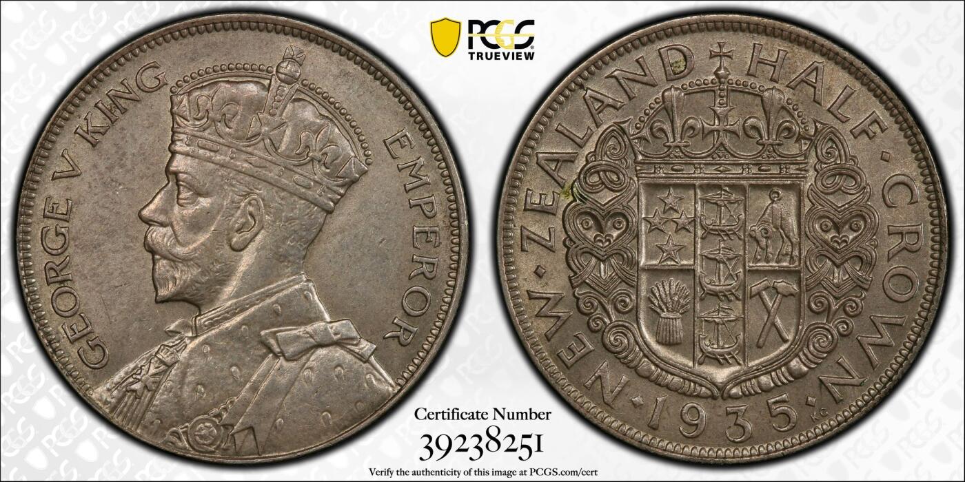 长老汇龙年精选第三十一场拍卖 1935 新西兰乔治五世1/2克朗银币，PCGS MS63