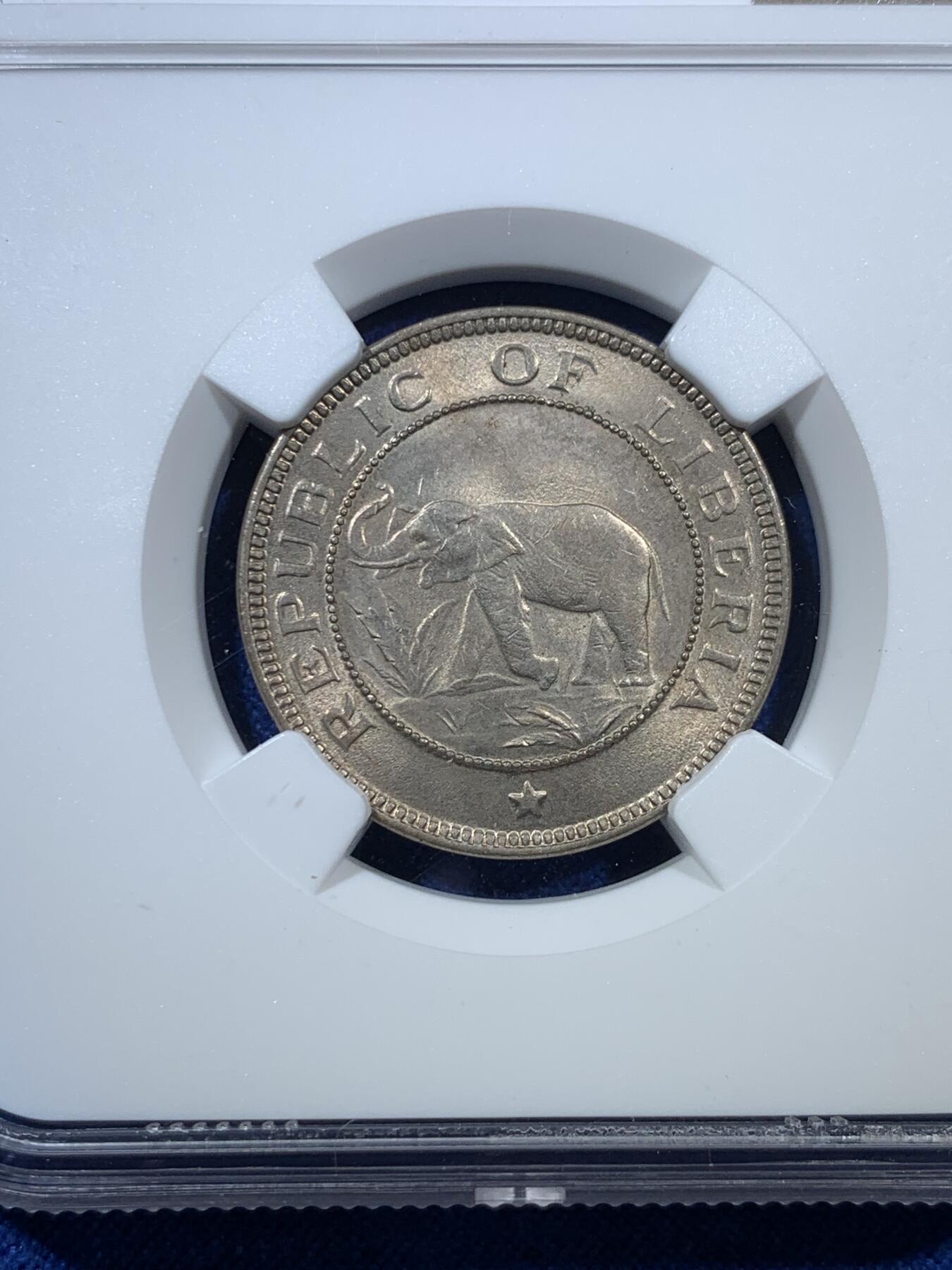 《竞宝斋》第308场   周日，周一,周二 3场连拍 （全场包邮） NGC MS64 1941利比亚 1/2分 1分 2分 三枚一套 一步到位的高价品种 其中1分是利比里亚筋币 好品很少见
