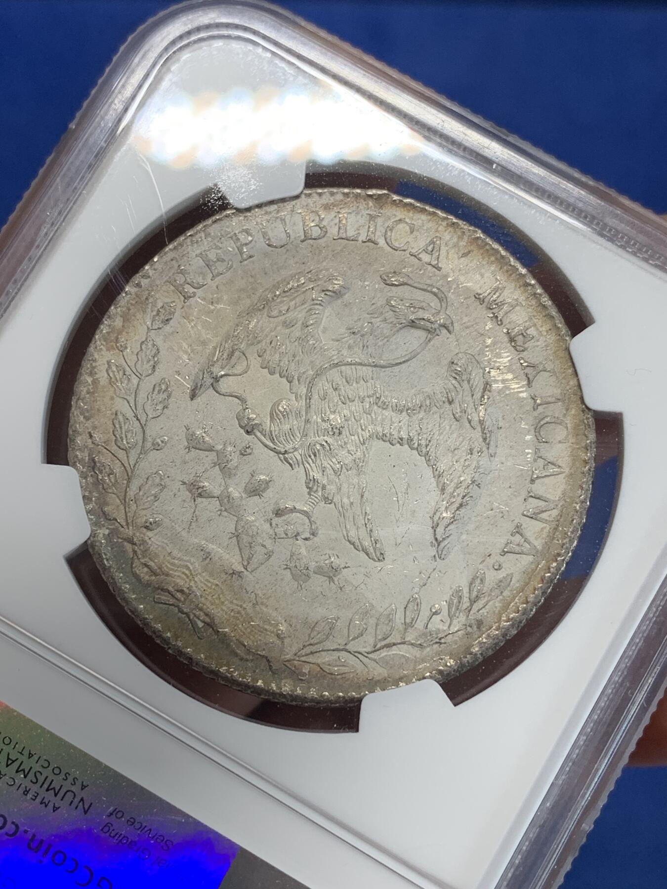 《竞宝斋》第308场   周日，周一,周二 3场连拍 （全场包邮） NGC MS61 墨西哥 1897ZS FZ 8R花边鹰洋 银币