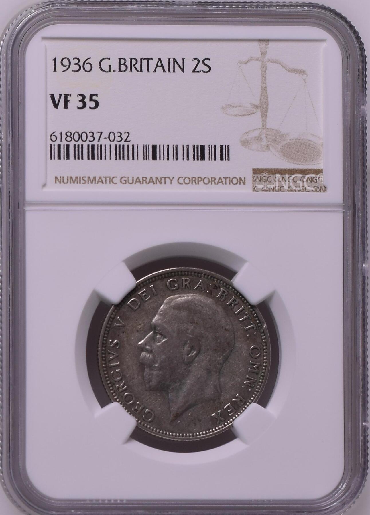 长老汇龙年精选第三十一场拍卖 1936 英国乔治五世2先令银币，NGC VF35