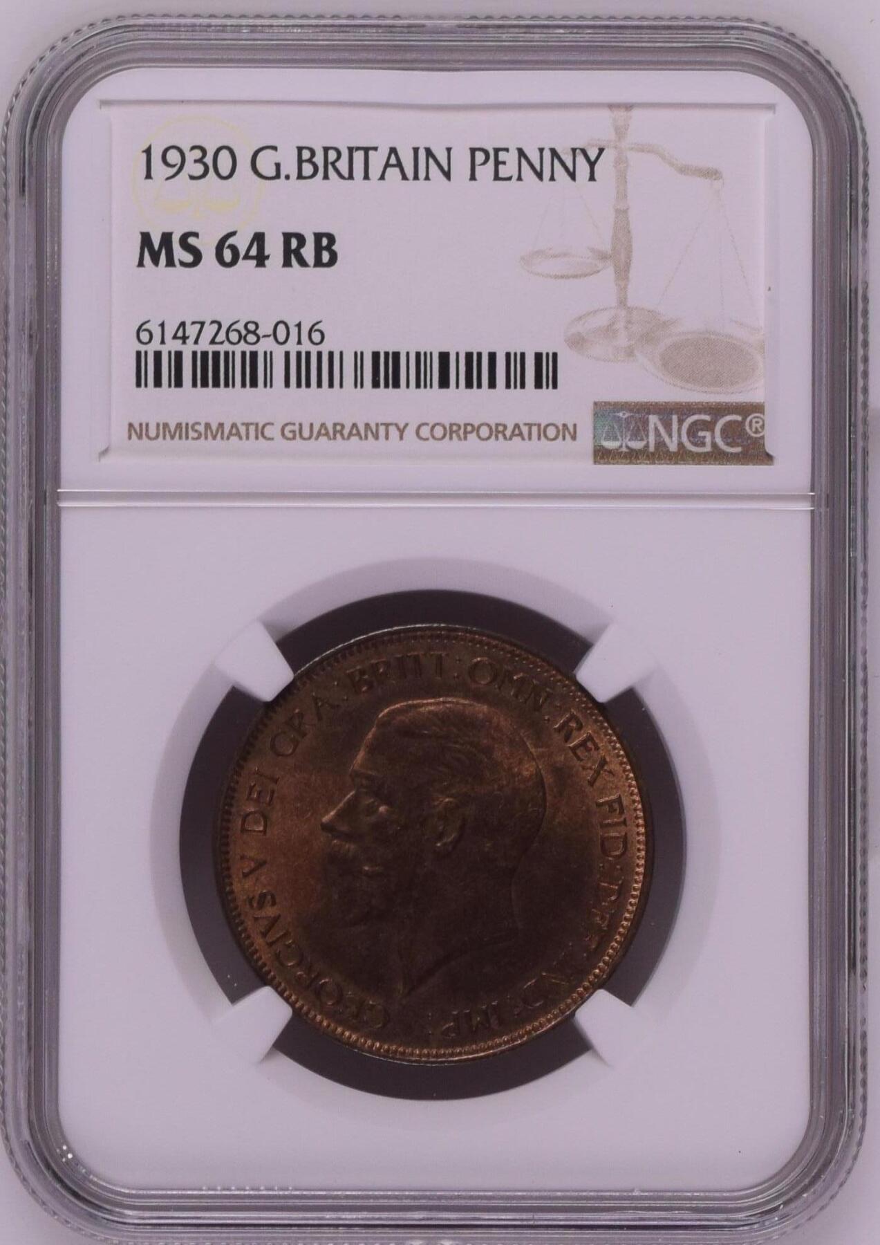 长老汇龙年精选第三十一场拍卖 1930 英国乔治五世1便士铜币，NGC MS64RB