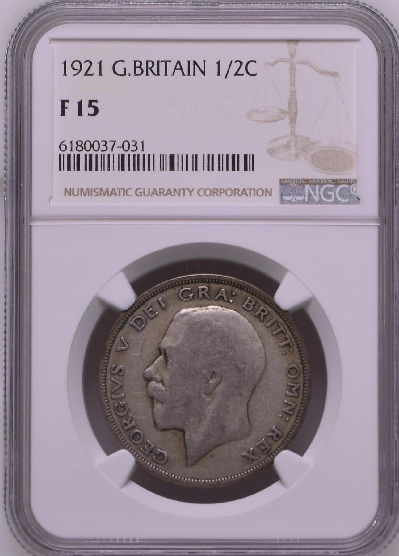 长老汇龙年精选第三十一场拍卖 1921 英国乔治五世1/2克朗银币，NGC F15