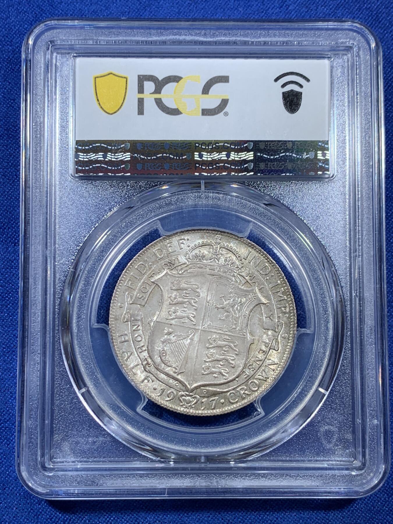 《竞宝斋》第308场   周日，周一,周二 3场连拍 （全场包邮） PCGS MS64 英国 1917年 半克朗 乔治五世 银币 原味包浆 925高银版