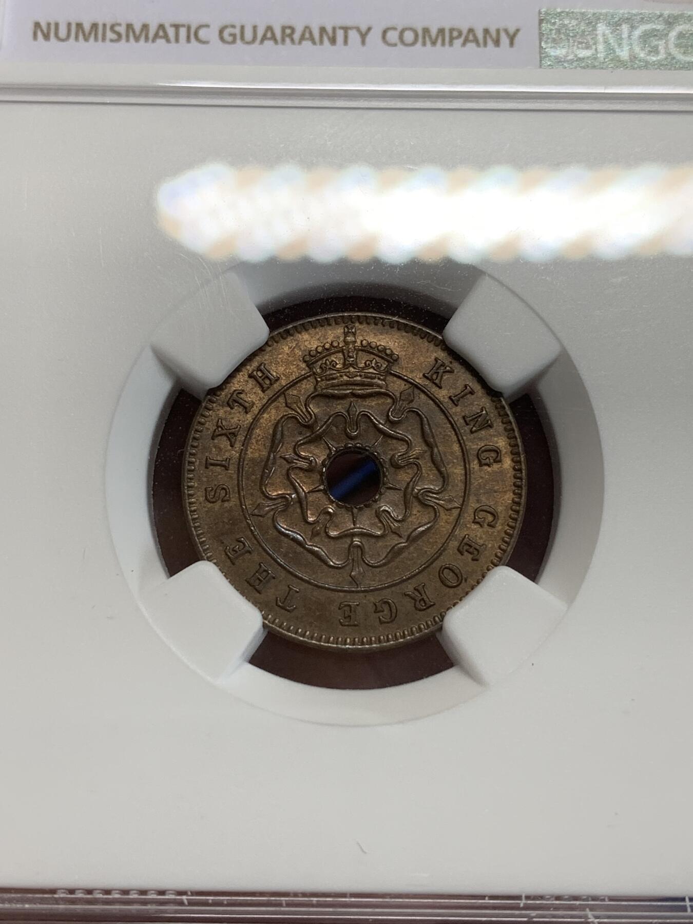 《竞宝斋》第308场   周日，周一,周二 3场连拍 （全场包邮） NGC MS64BN 1951 南罗得西亚 1/2便士 热门品种 少见的小面额铜币