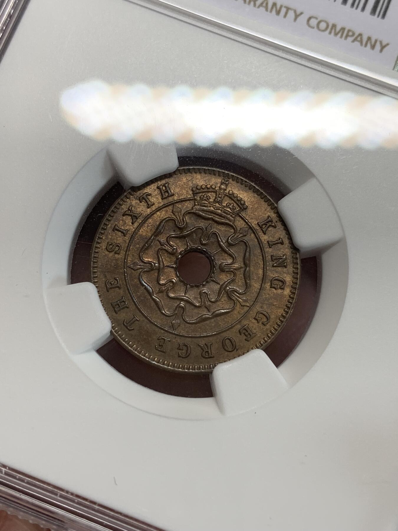 《竞宝斋》第308场   周日，周一,周二 3场连拍 （全场包邮） NGC MS64BN 1951 南罗得西亚 1/2便士 热门品种 少见的小面额铜币